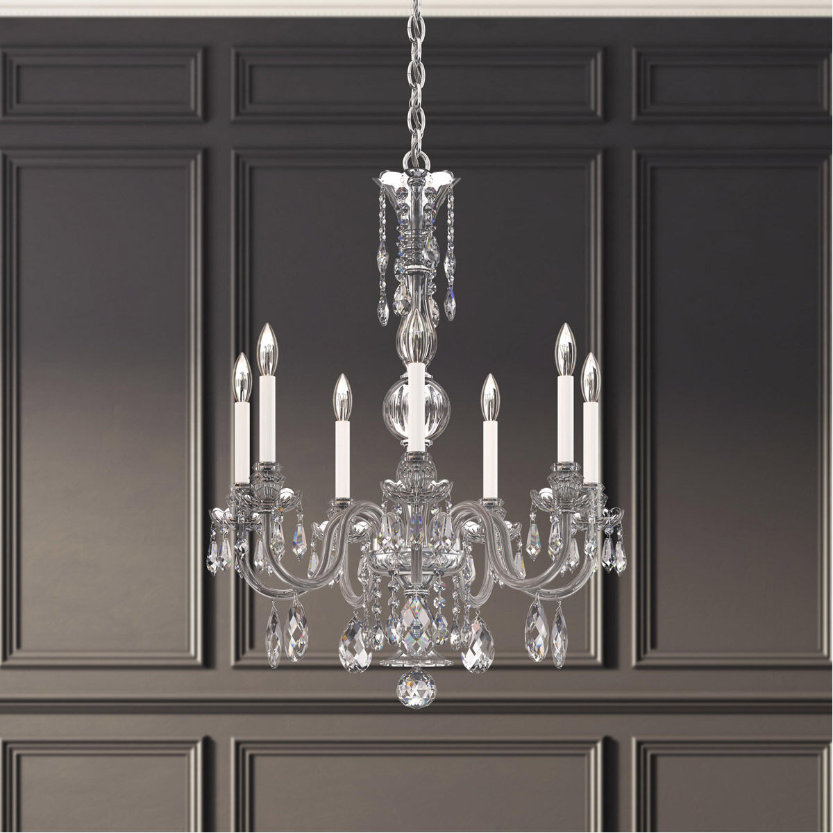 Hamilton Nouveau 7 Light 26 inch Polished Silver Chandelier Ceiling Light, Adjustable Height