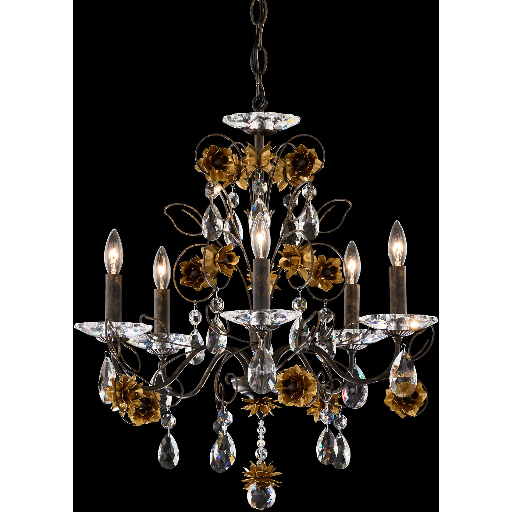 Signature Camellia 5 Light 19 inch Black with Heirloom Gold Chandelier Ceiling Light