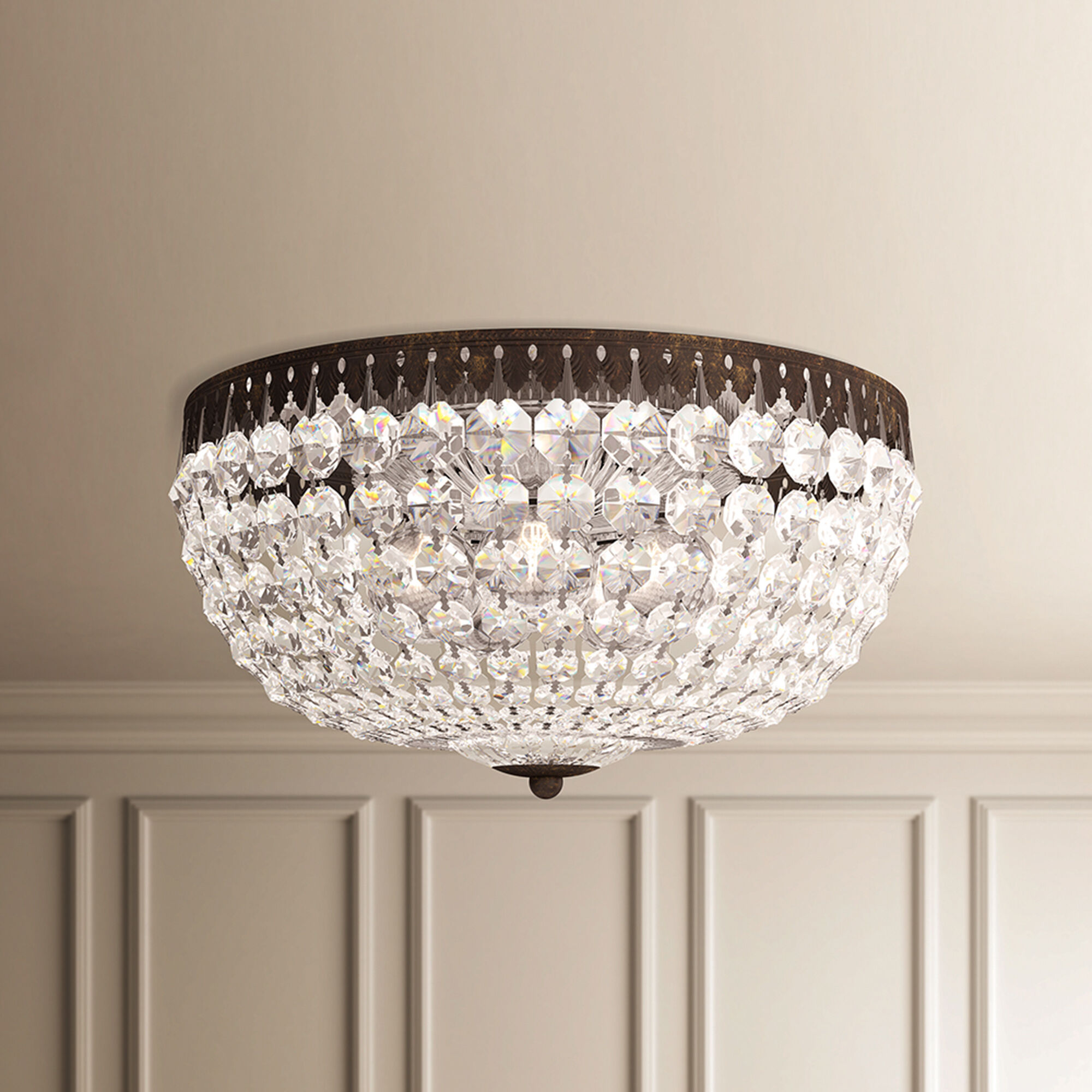 Petit Crystal 5 Light 14 inch Polished Silver Flush Mount Ceiling Light in Spectra