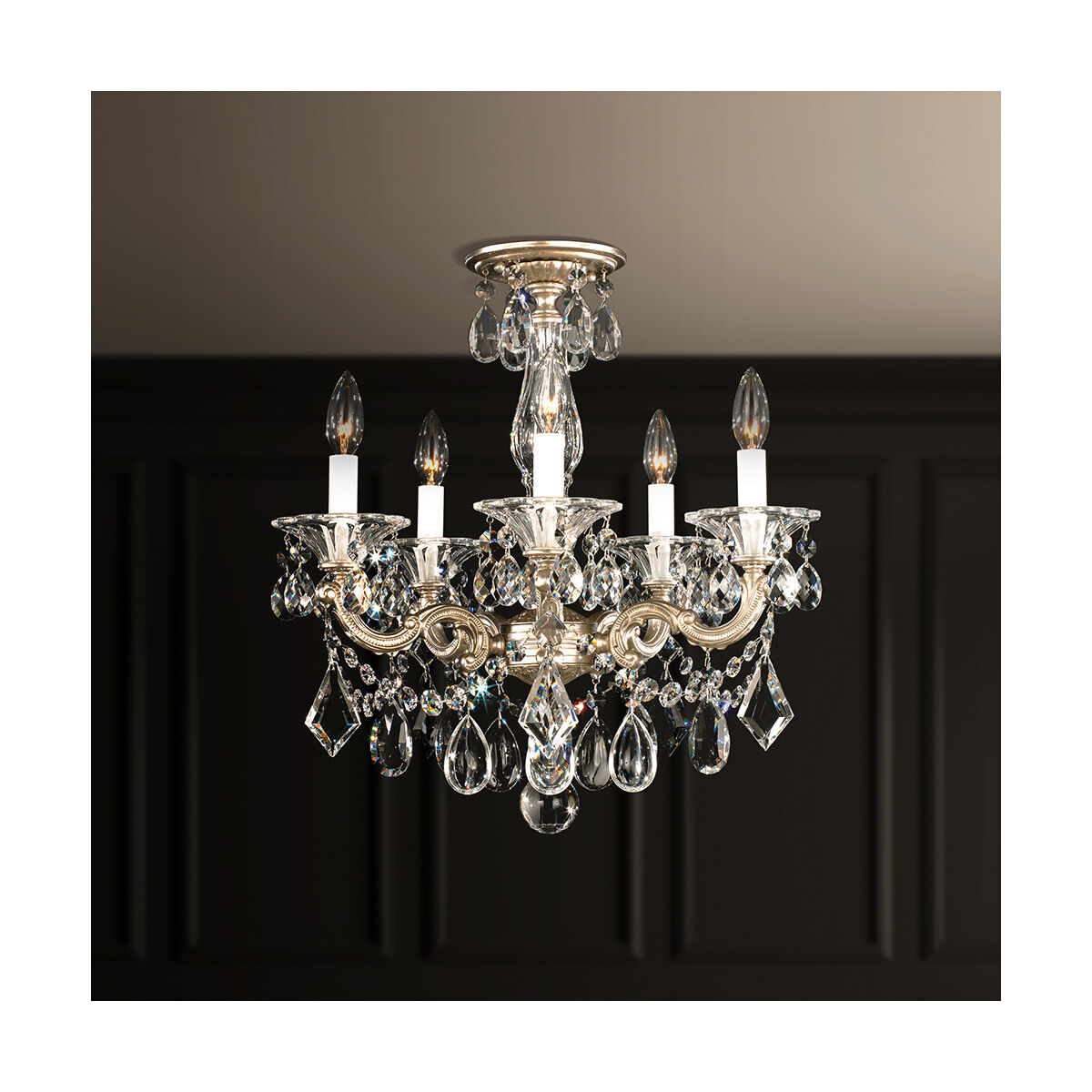 La Scala 5 Light 18 inch Antique Silver Semi-Flush Mount Ceiling Light in Antique Silver Cast, Convertible to Pendant