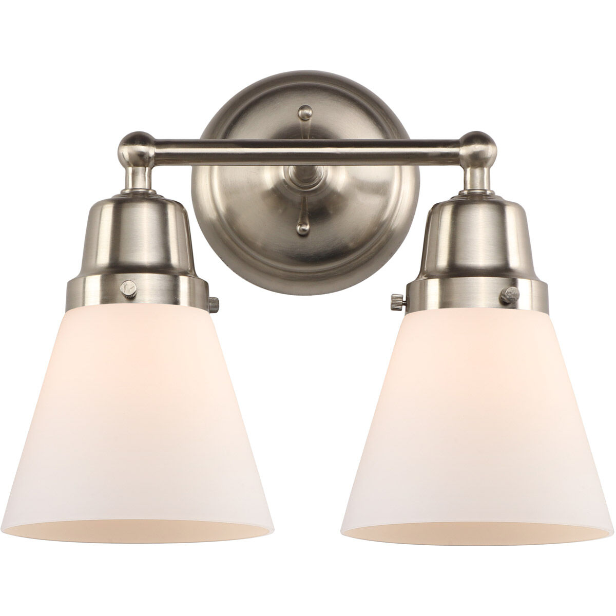 Aditi Small Cone 2 Light 14.25 inch Brushed Satin Nickel Bath Vanity Light Wall Light, Aditi