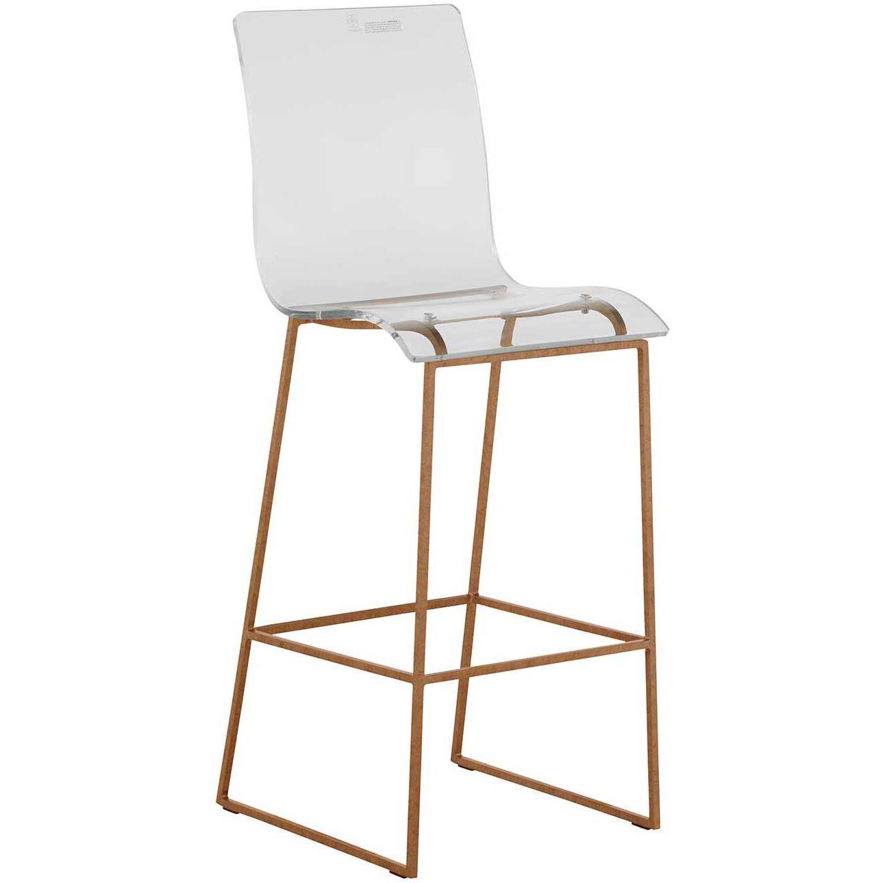 King 45.5 inch Antique Gold / Clear Acrylic Bar Counter Stool