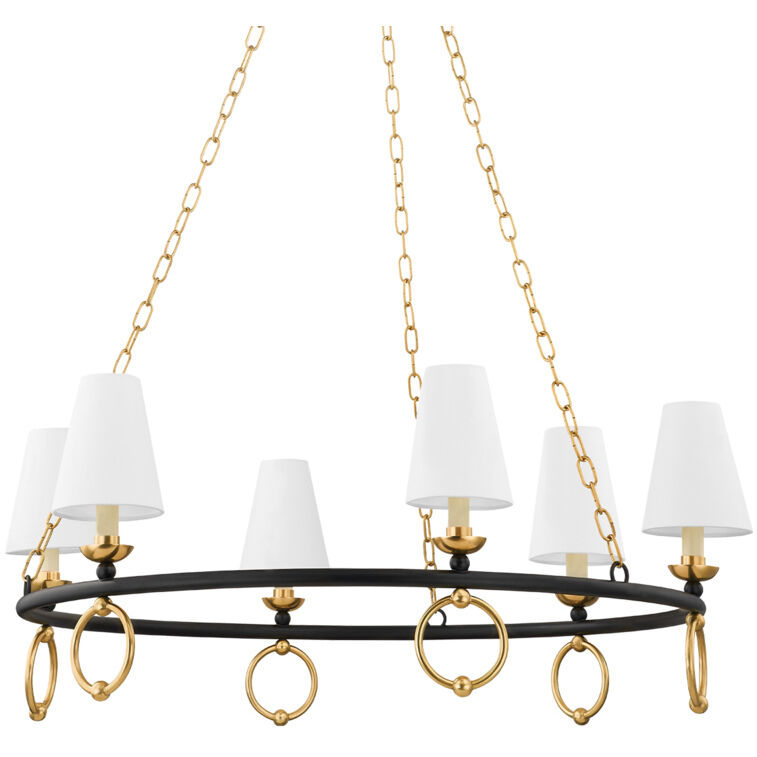 Haverford 6 Light 36.5 inch Aged Brass and Textured Black Chandelier Ceiling Light