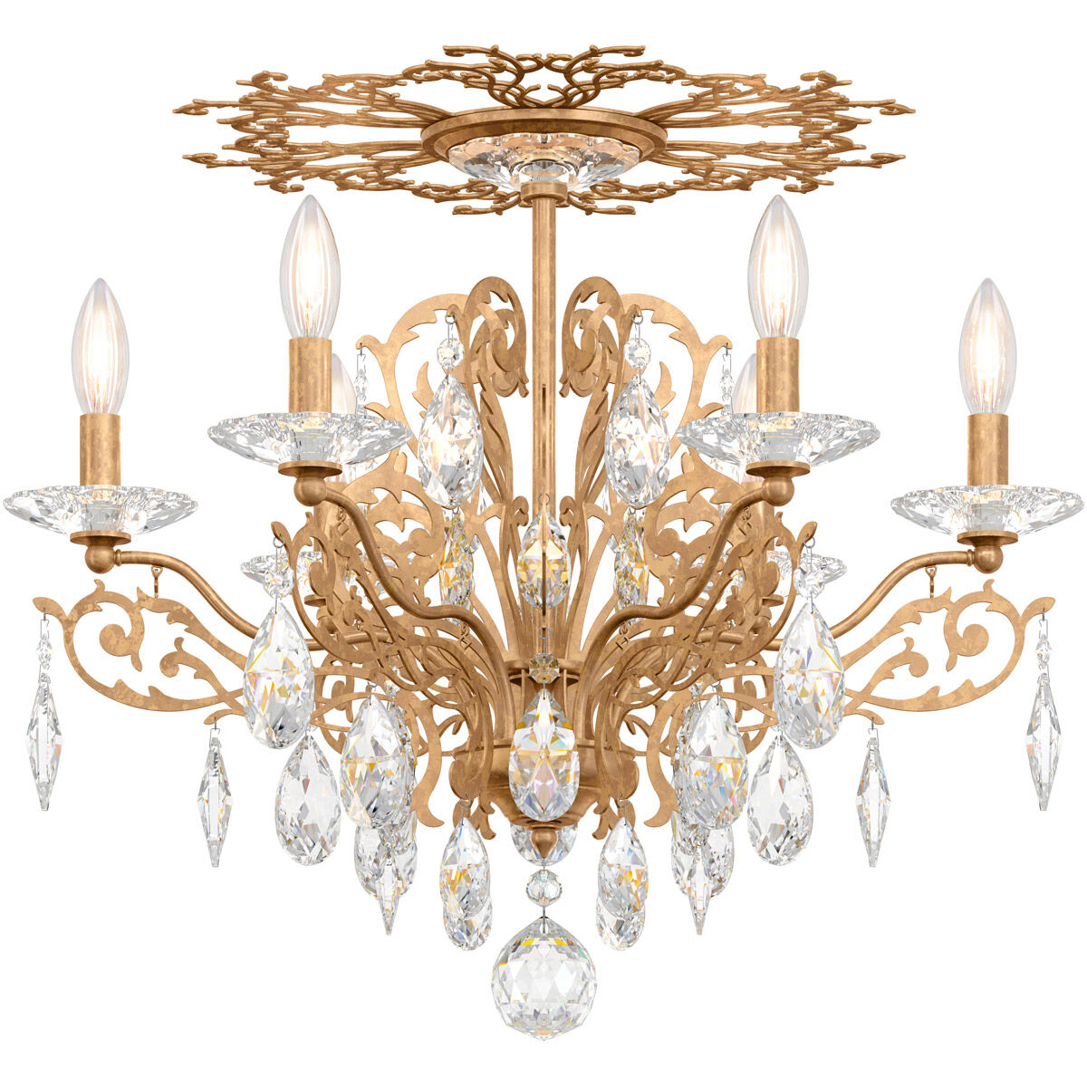 Filigrae 6 Light French Gold Semi-Flush Mount Ceiling Light