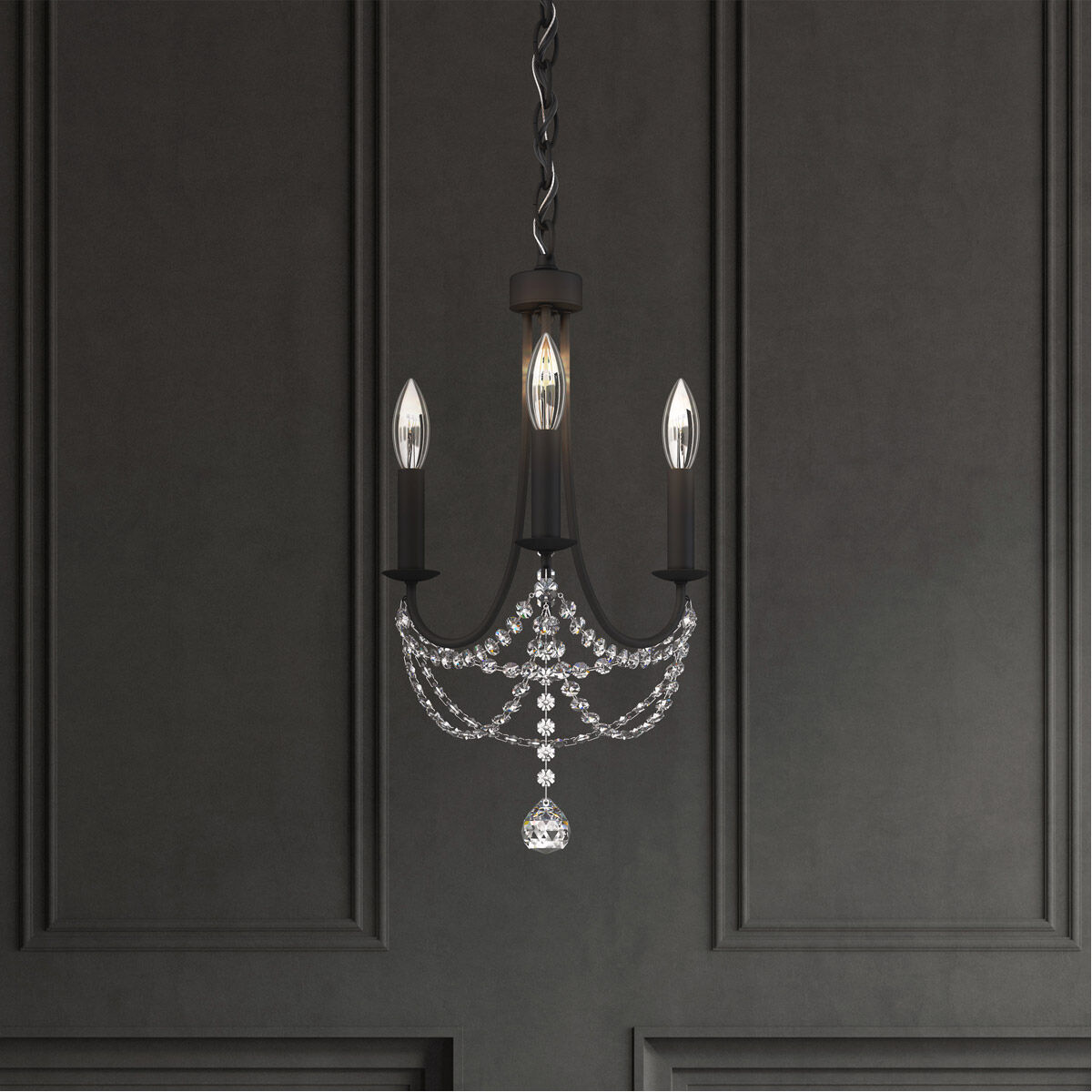 Verdana 3 Light Black Chandelier Ceiling Light in Optic