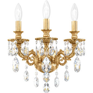 Milano 3 Light 8.5 inch Heirloom Gold Wall Sconce Wall Light in Swarovski, Heirloom Gold Cast