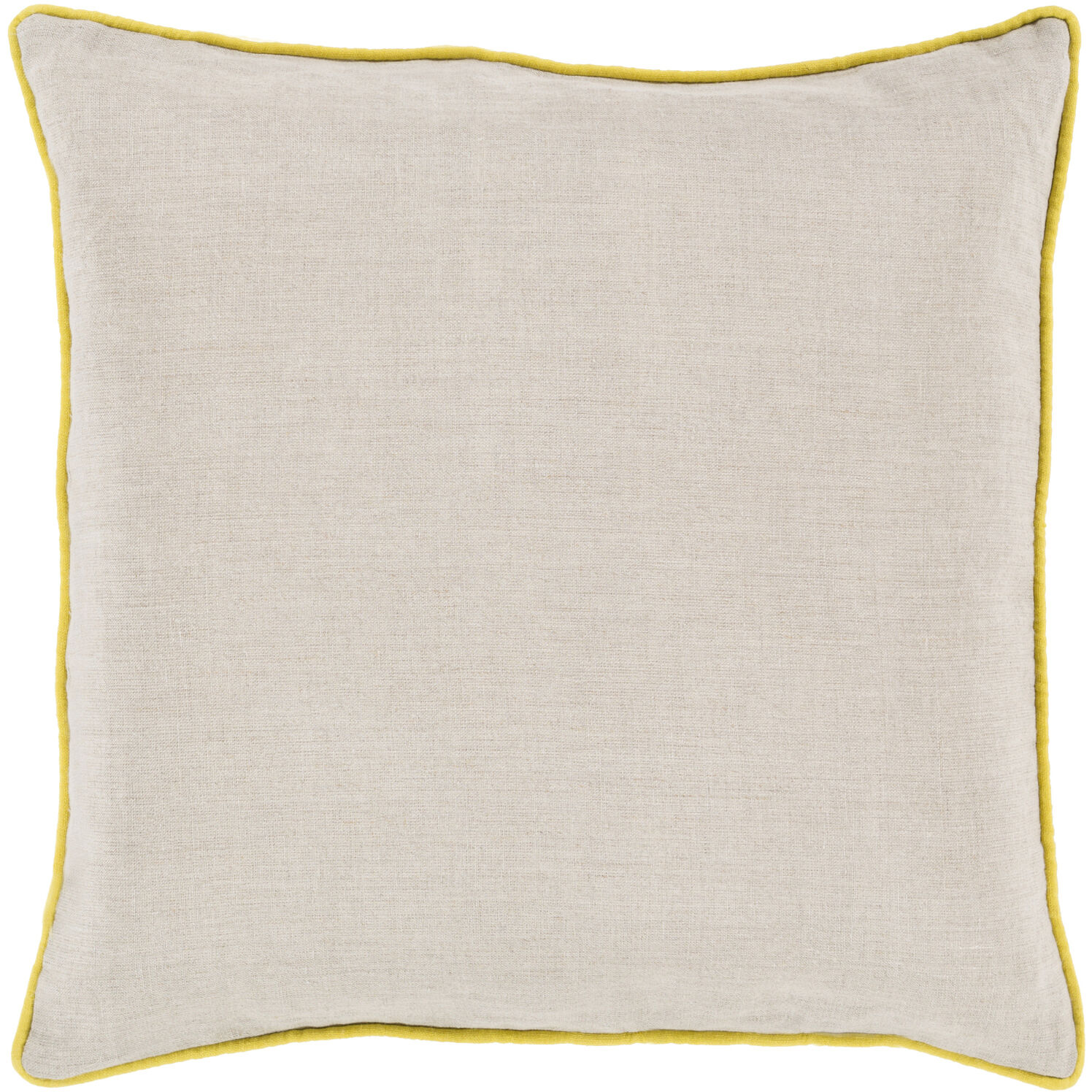 Linen Piped 22 X 22 inch Yellow/Taupe Accent Pillow