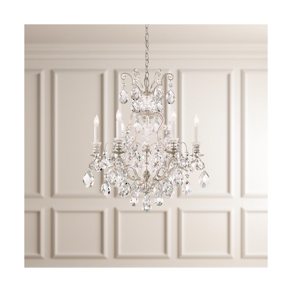 Renaissance 7 Light 23.5 inch Antique Silver Chandelier Ceiling Light in Swarovski
