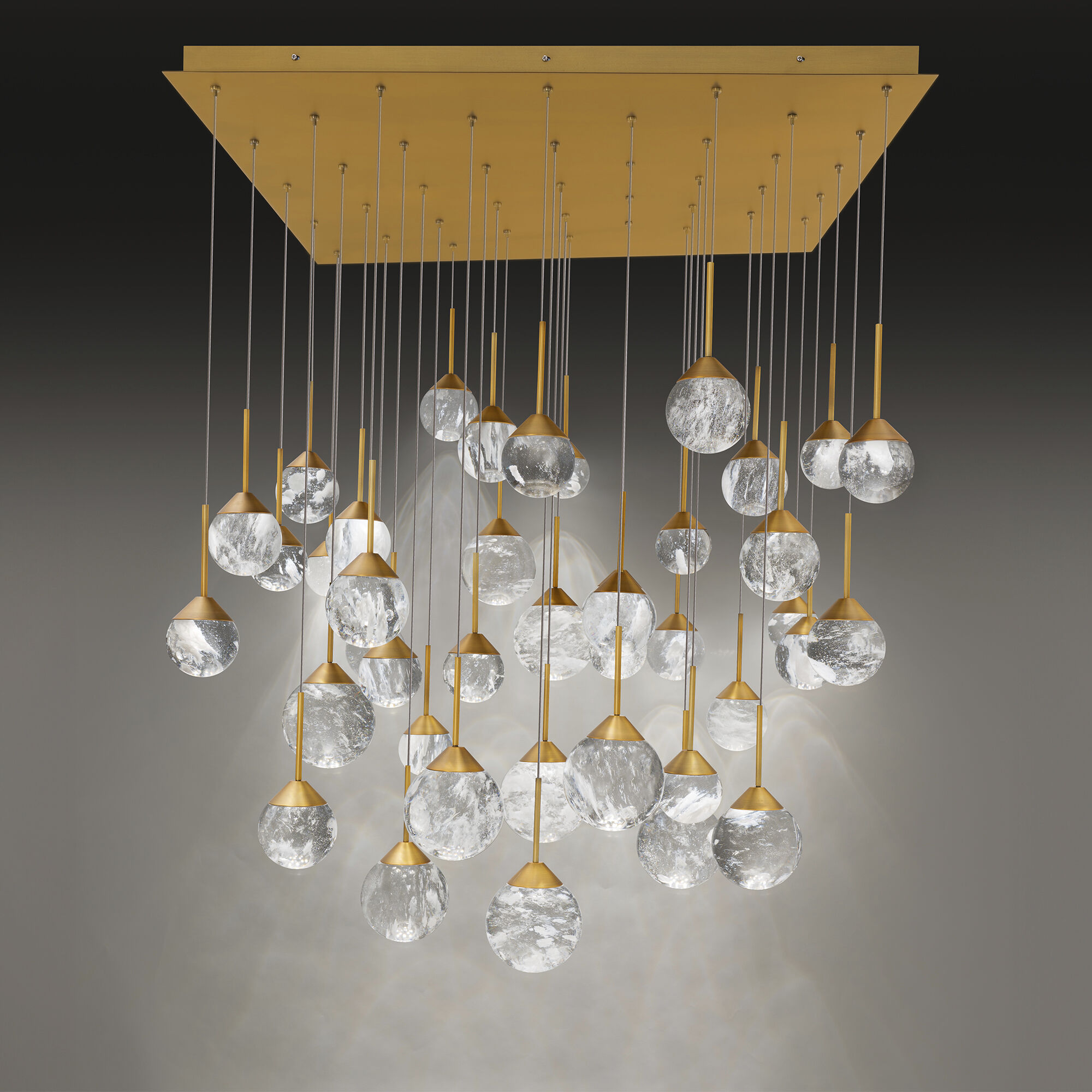 Beyond Quest LED 28 inch Aged Brass Multi-Light Pendant Ceiling Light, Square Canopy