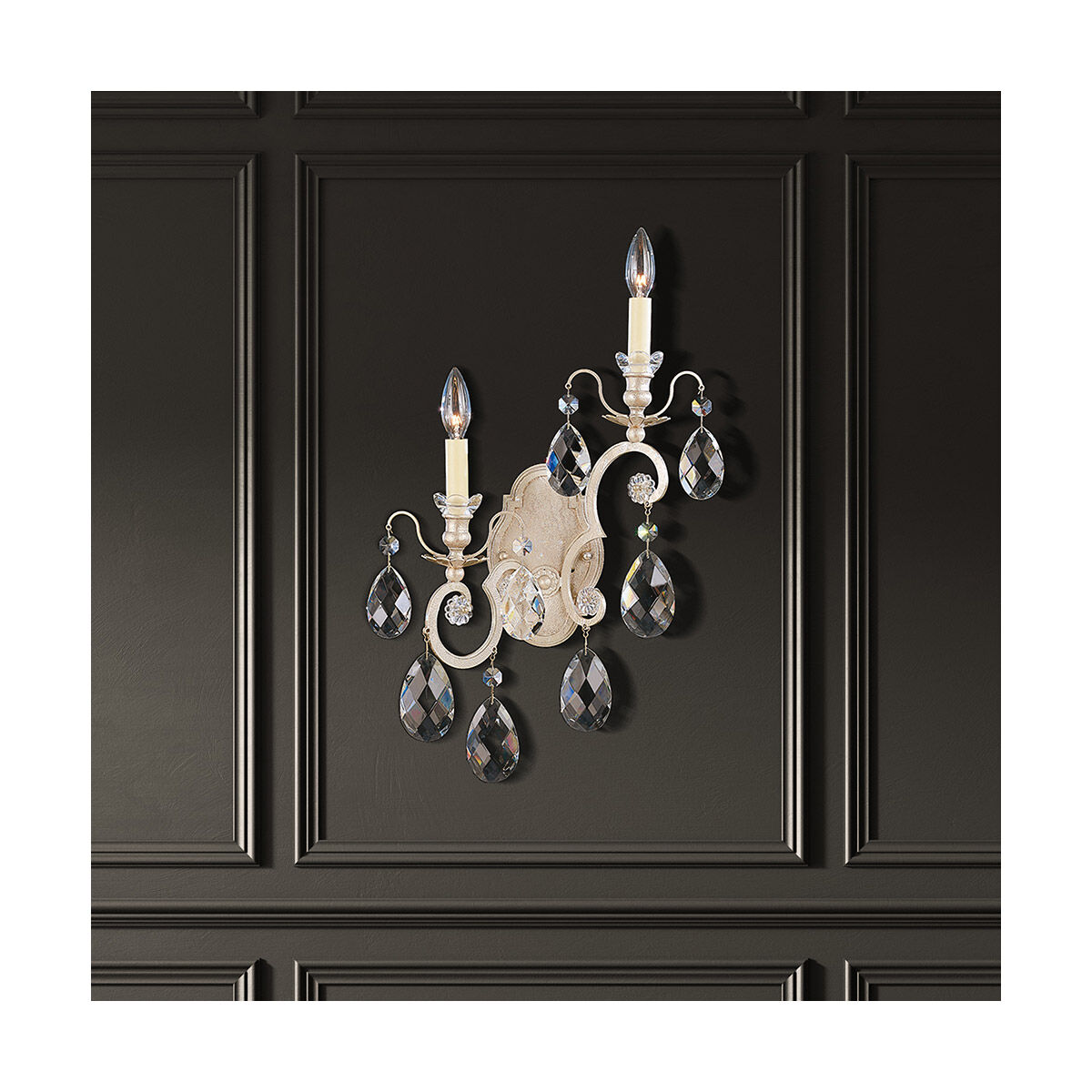 Renaissance 2 Light 4.5 inch Antique Silver Wall Sconce Wall Light in Swarovski, Right