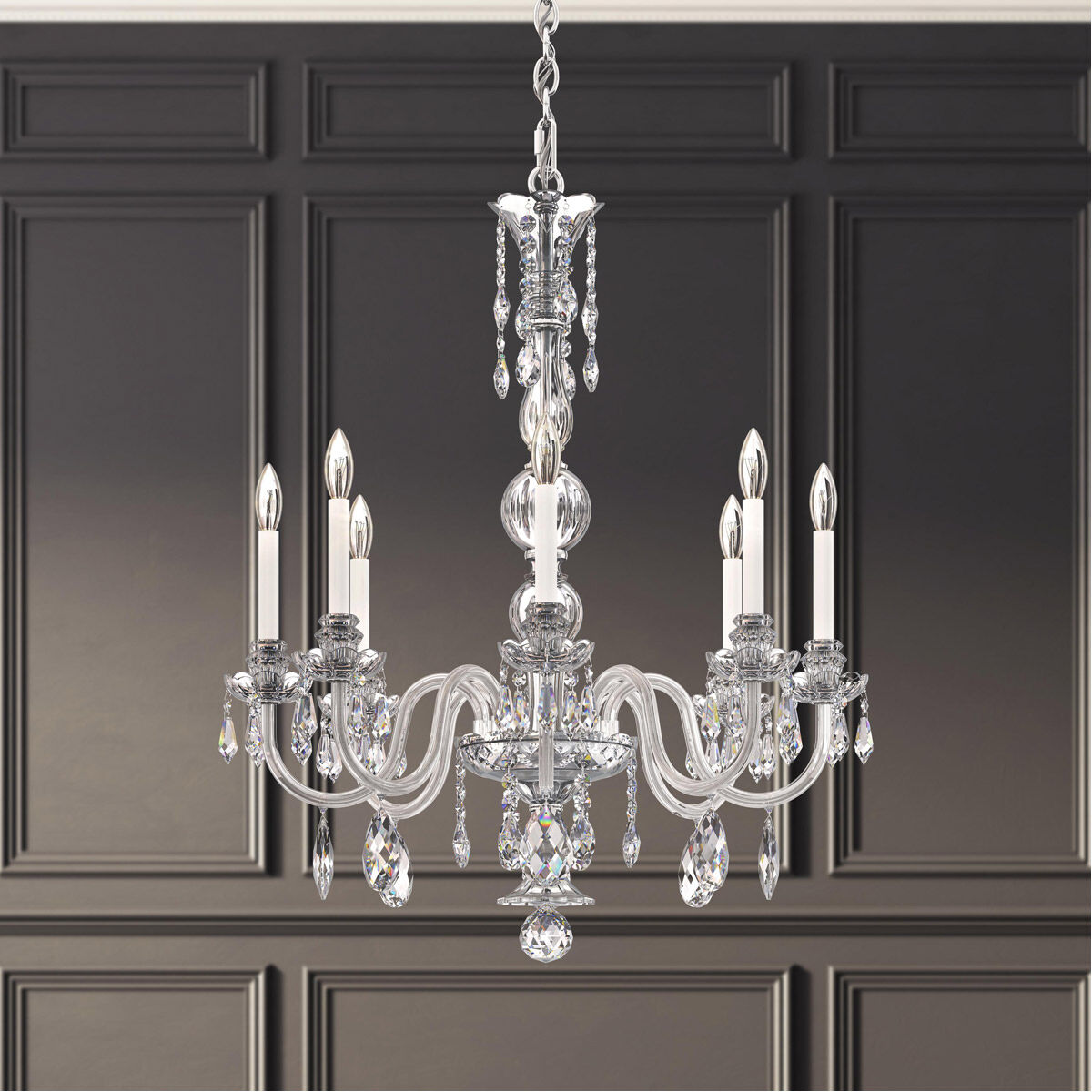 Hamilton Nouveau 8 Light 28 inch Polished Silver Chandelier Ceiling Light, Adjustable Height