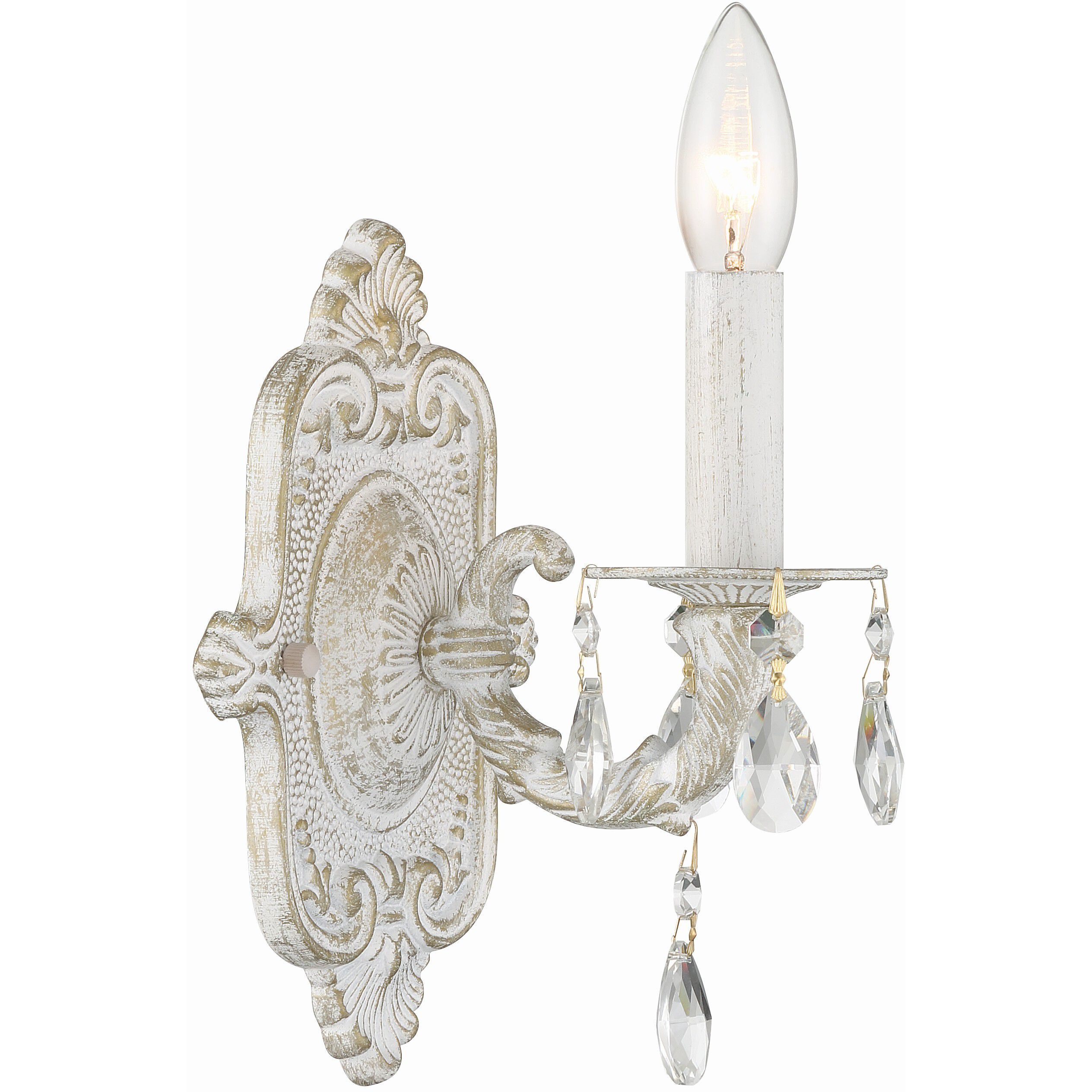 Paris Market Sconce Wall Light in Clear Swarovski Strass, Antique White