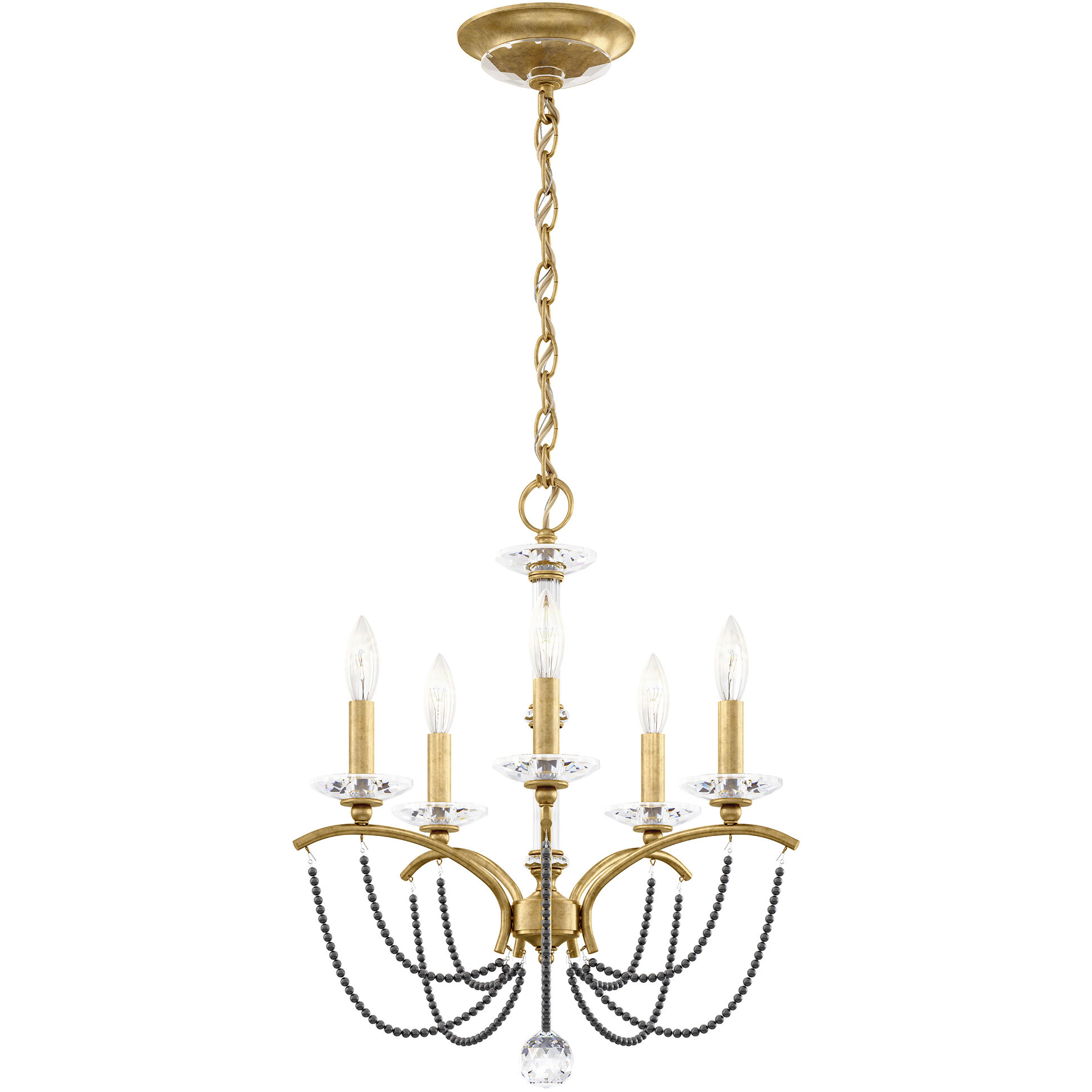 Priscilla 5 Light Heirloom Gold Chandelier Ceiling Light in Dark Grey Pearl, Adjustable Height