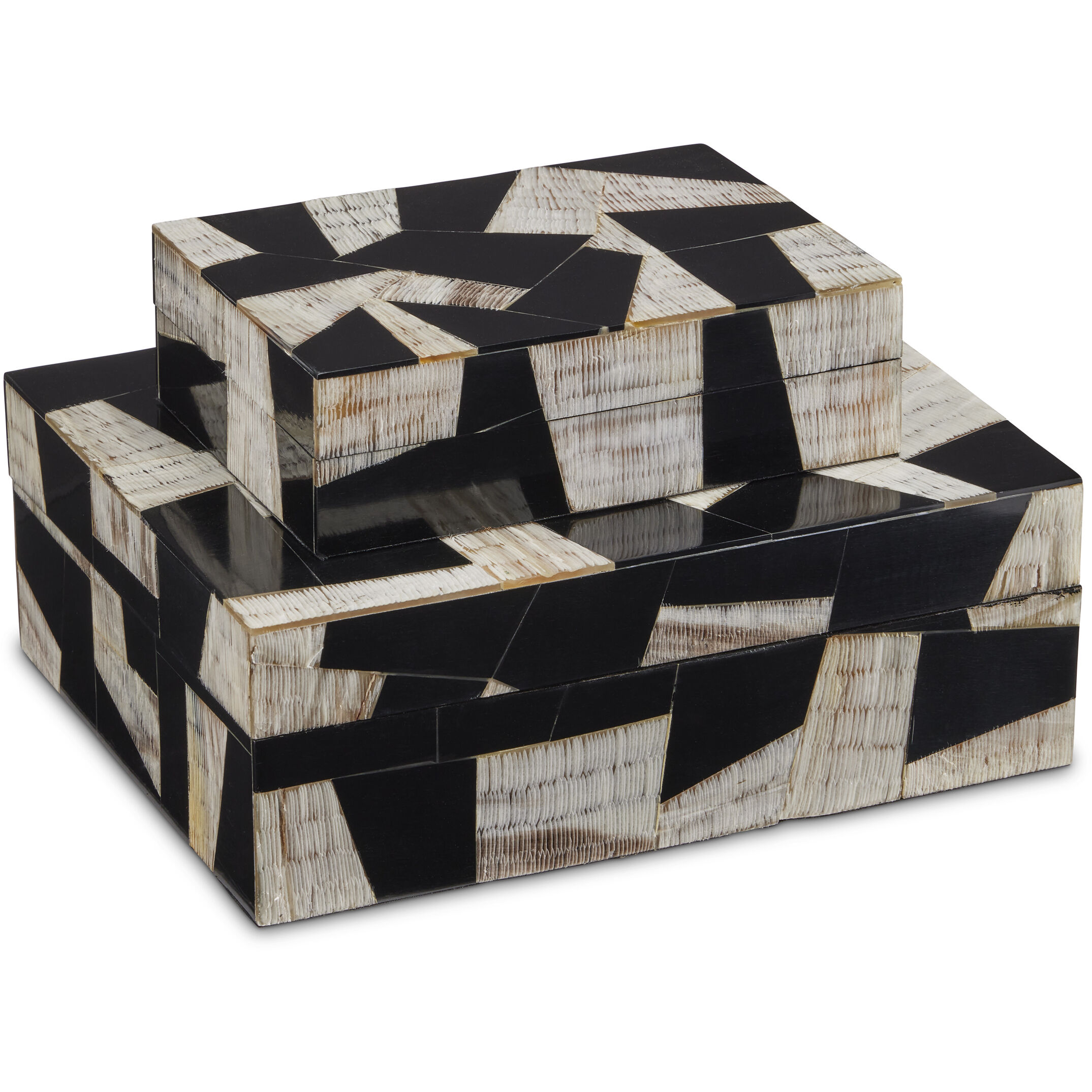 Bindu 10 inch Natural and Black with Linen Boxes, Set of 2