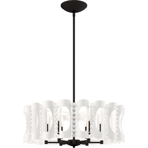 Twilight 6 Light White Pendant Ceiling Light in Optic, Adjustable Height