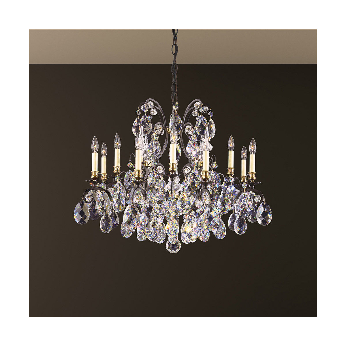 Renaissance 13 Light 33 inch Black Chandelier Ceiling Light in Swarovski