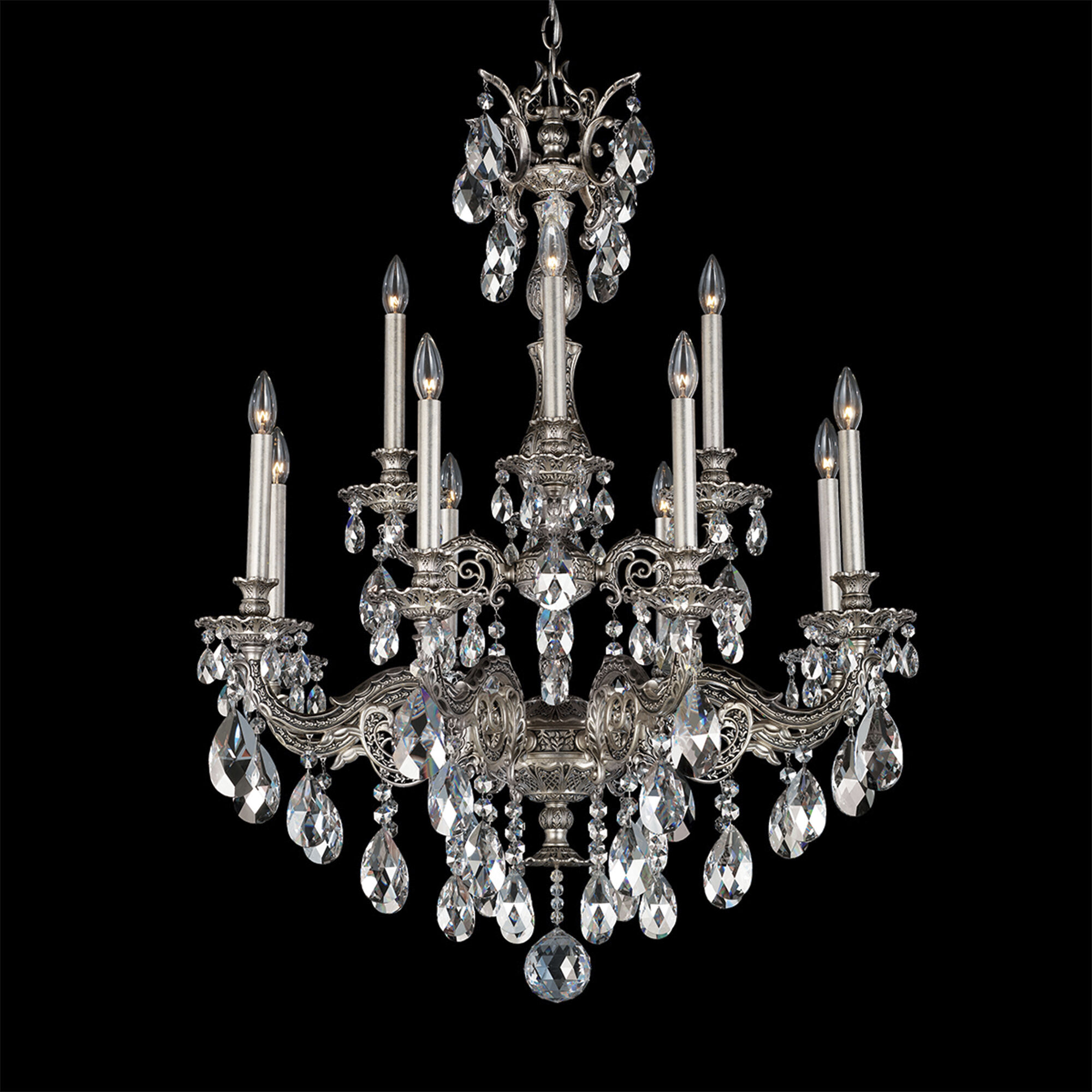Milano 12 Light Antique Silver Chandelier Ceiling Light in Radiance