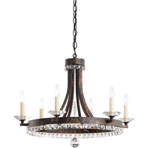 Early American 6 Light Antique Silver Chandelier Ceiling Light in Swarovski, Cast Antique Silver