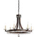 Early American 6 Light Antique Silver Chandelier Ceiling Light in Swarovski, Cast Antique Silver