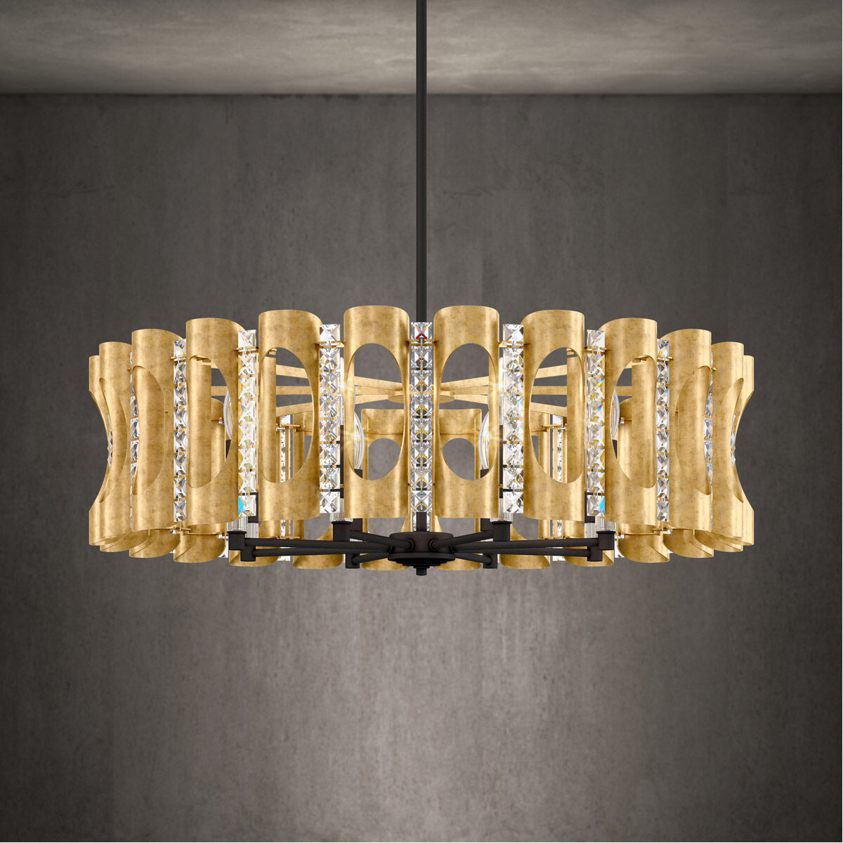 Twilight 8 Light Heirloom Gold Pendant Ceiling Light in Optic, Adjustable Height