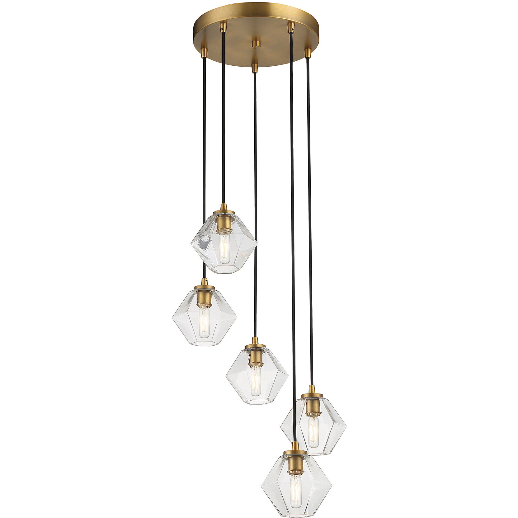 Mid-Century Modern 5 Light 16 inch Natural Brass Chandelier Ceiling Light