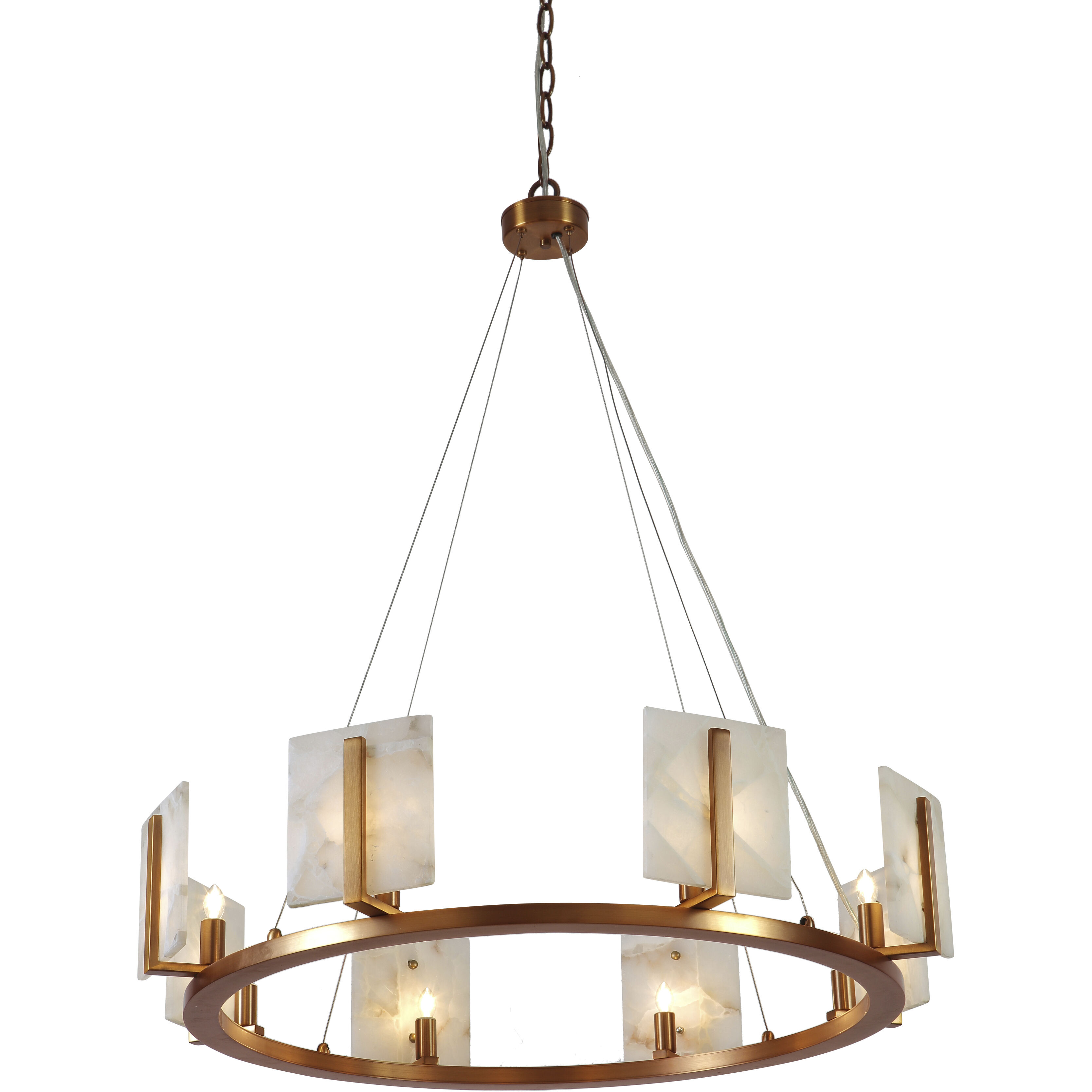Halo 8 Light 33 inch Alabaster and Brass Chandelier Ceiling Light