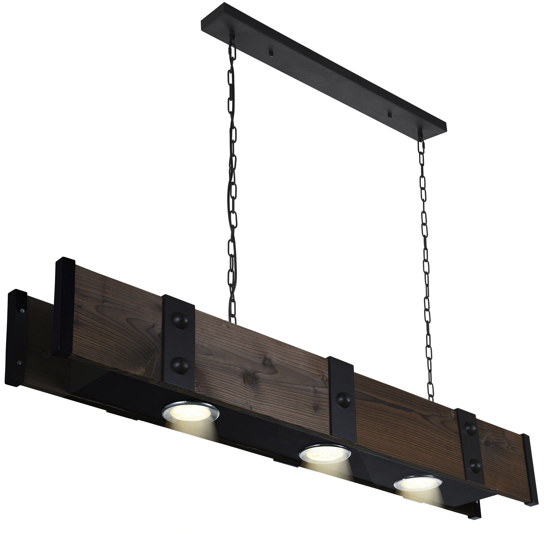 Pago LED 42 inch Black and Wood Drum Shade Island Light Ceiling Light