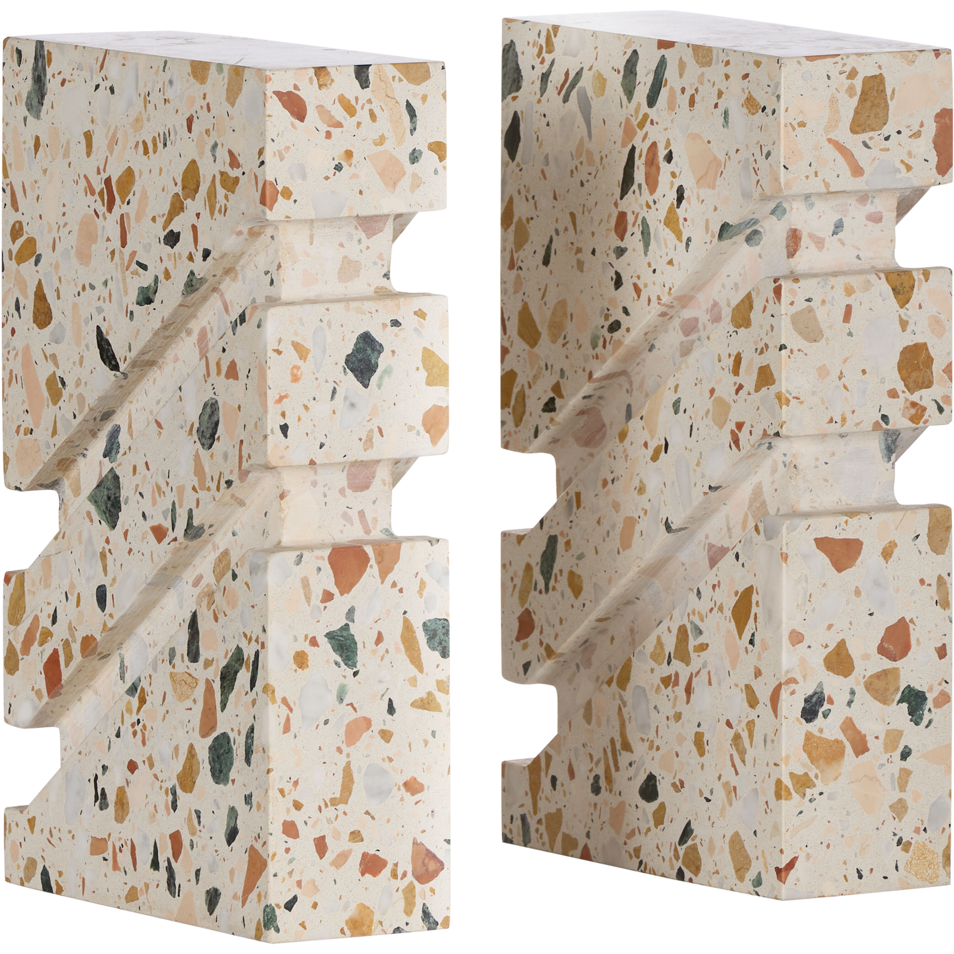 Terrazzo 6 inch White/Cream and Blue Bookends, Set of 2