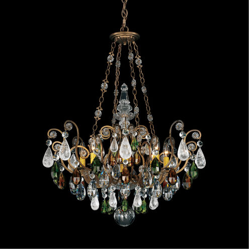 Renaissance Rock Crystal 8 Light 26.5 inch Antique Pewter Pendant Ceiling Light in Rock Olivine and Smoke