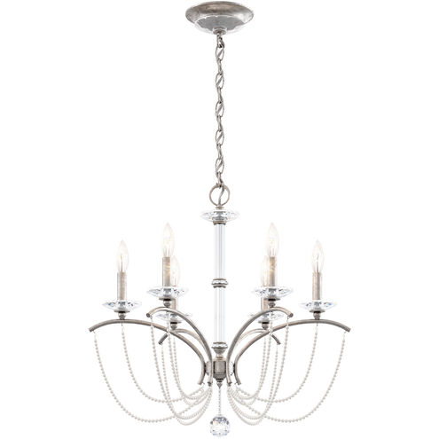 Priscilla 6 Light Antique Silver Chandelier Ceiling Light in White Pearl, Adjustable Height