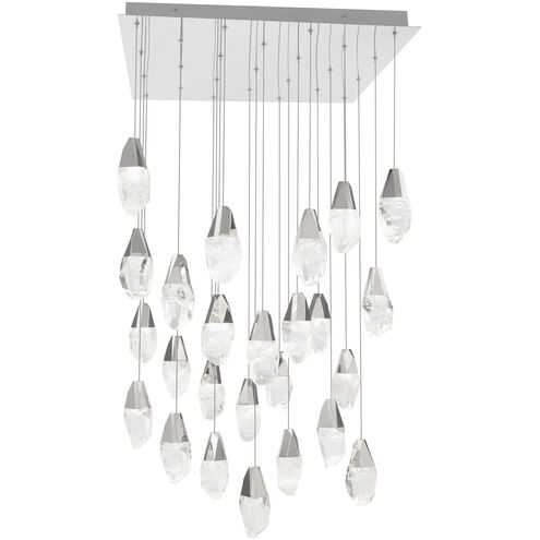 Beyond Martini LED 28 inch Polished Nickel Multi-Light Pendant Ceiling Light in Optic Haze, Square Canopy