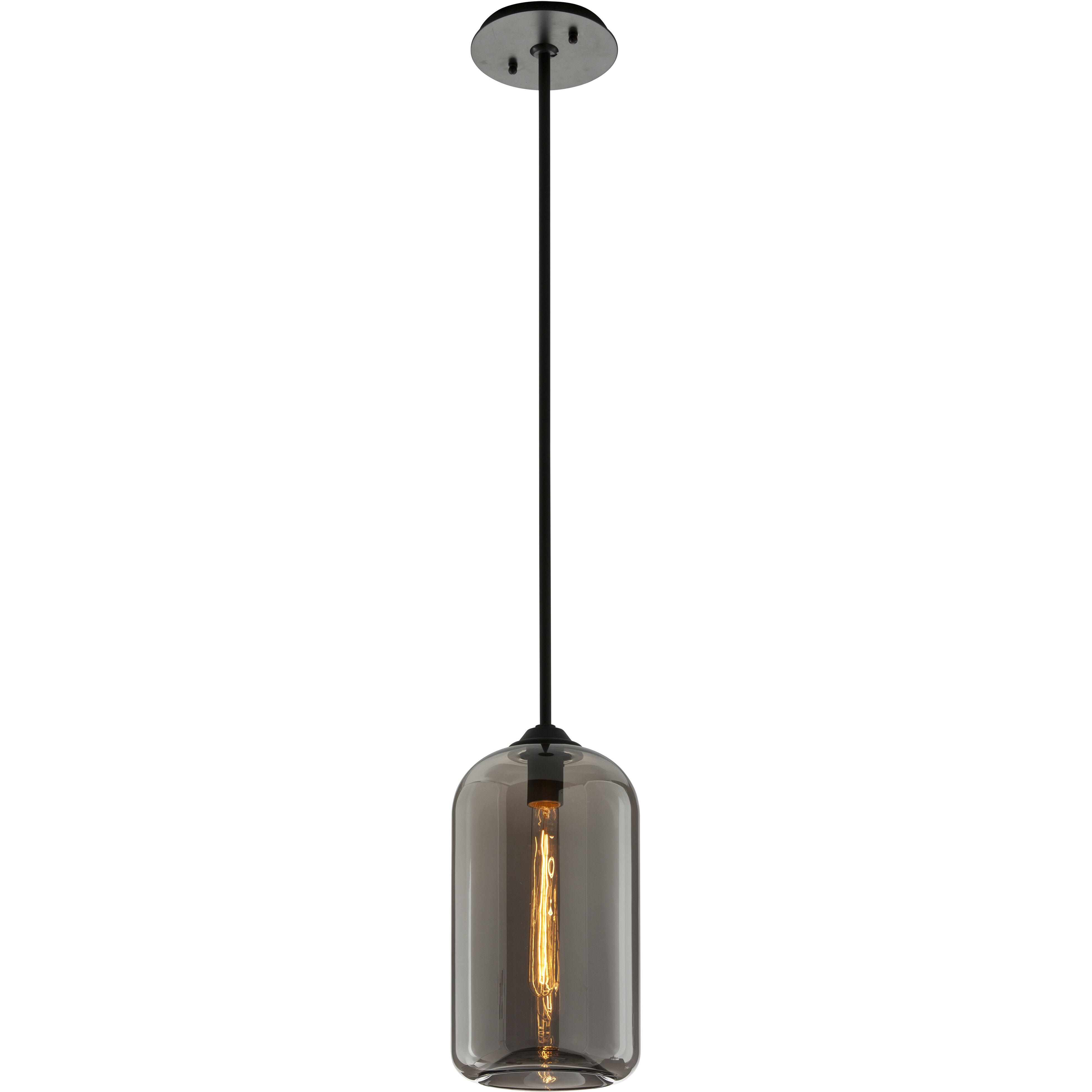 District 1 Light 8 inch Soft Black Pendant Ceiling Light, Plated Smoke Glass