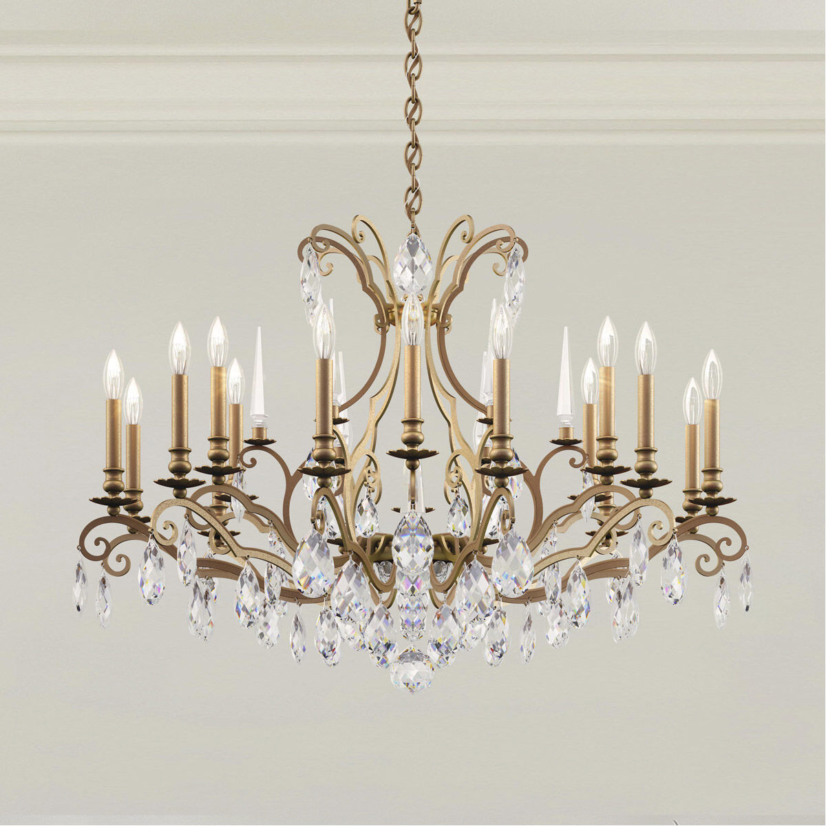 Schonbek RN3892N 23H Renaissance Nouveau 18 Light 40 inch Etruscan Gold Chandelier Ceiling Light in Heirloom Silver Adjustable Height
