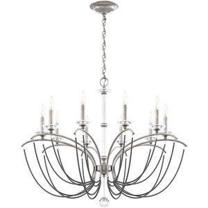Priscilla 10 Light Antique Silver Chandelier Ceiling Light in Dark Grey Pearl, Adjustable Height