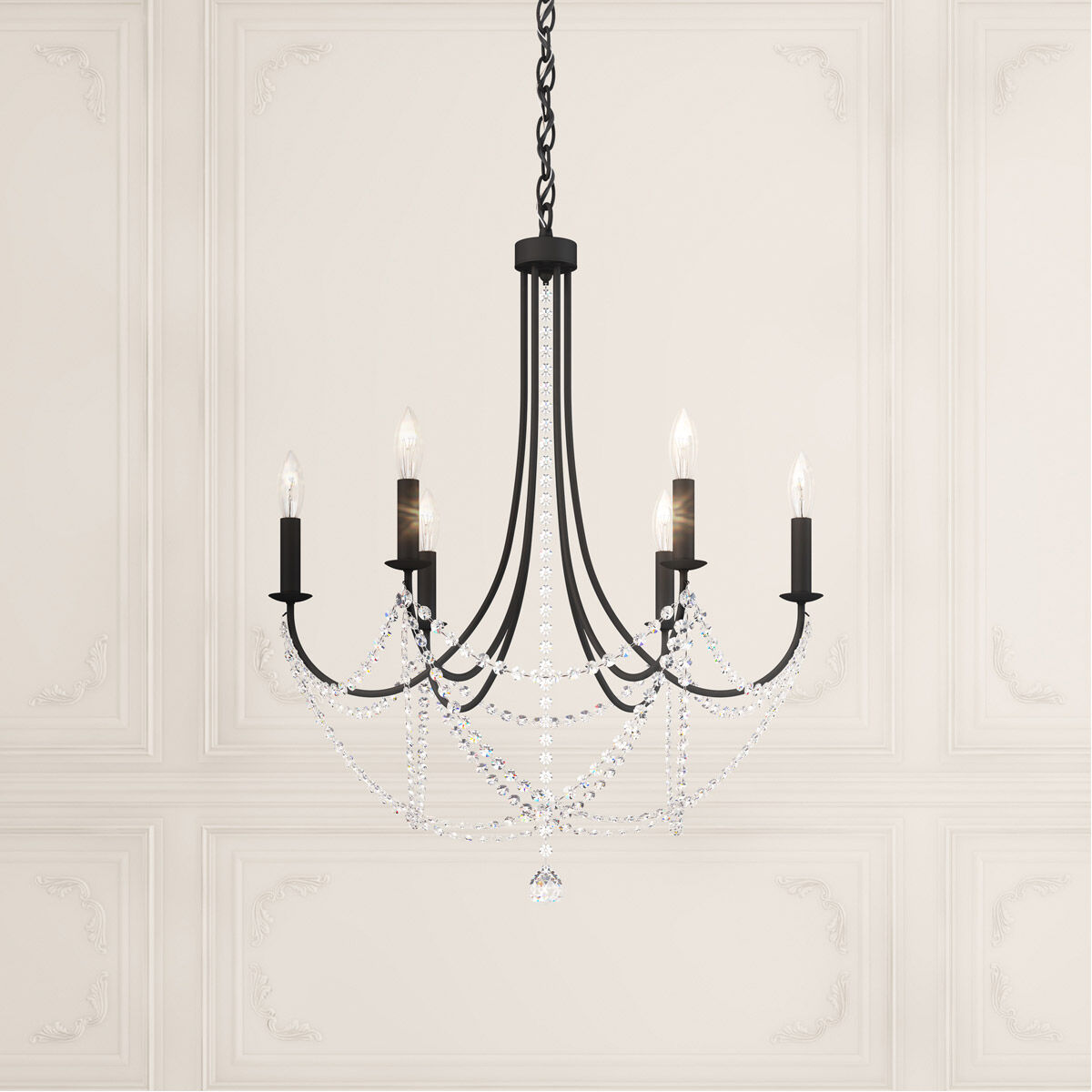 Verdana 6 Light Black Chandelier Ceiling Light in Optic