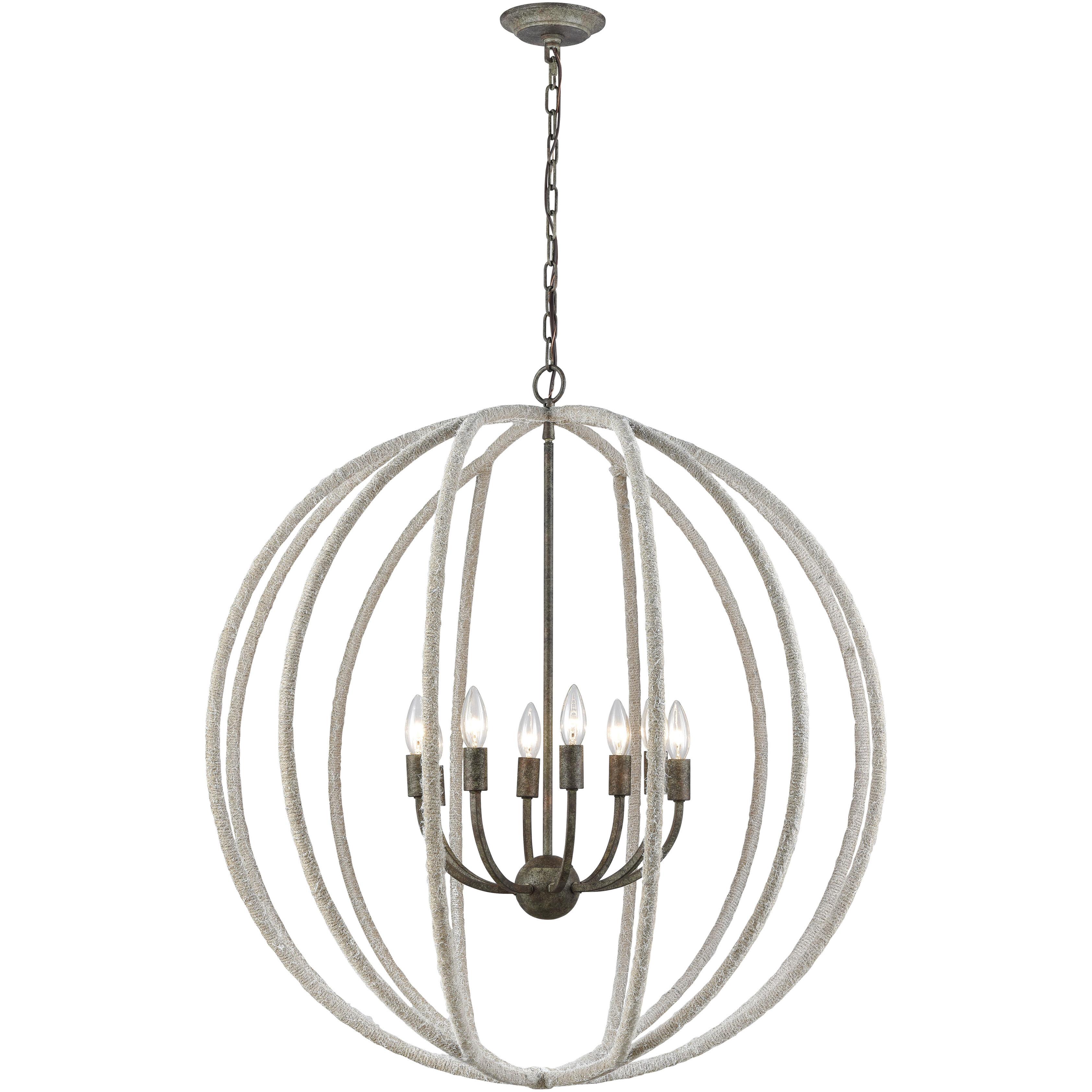 Lasso 8 Light 32 inch Gray with Malted Rust Chandelier Ceiling Light