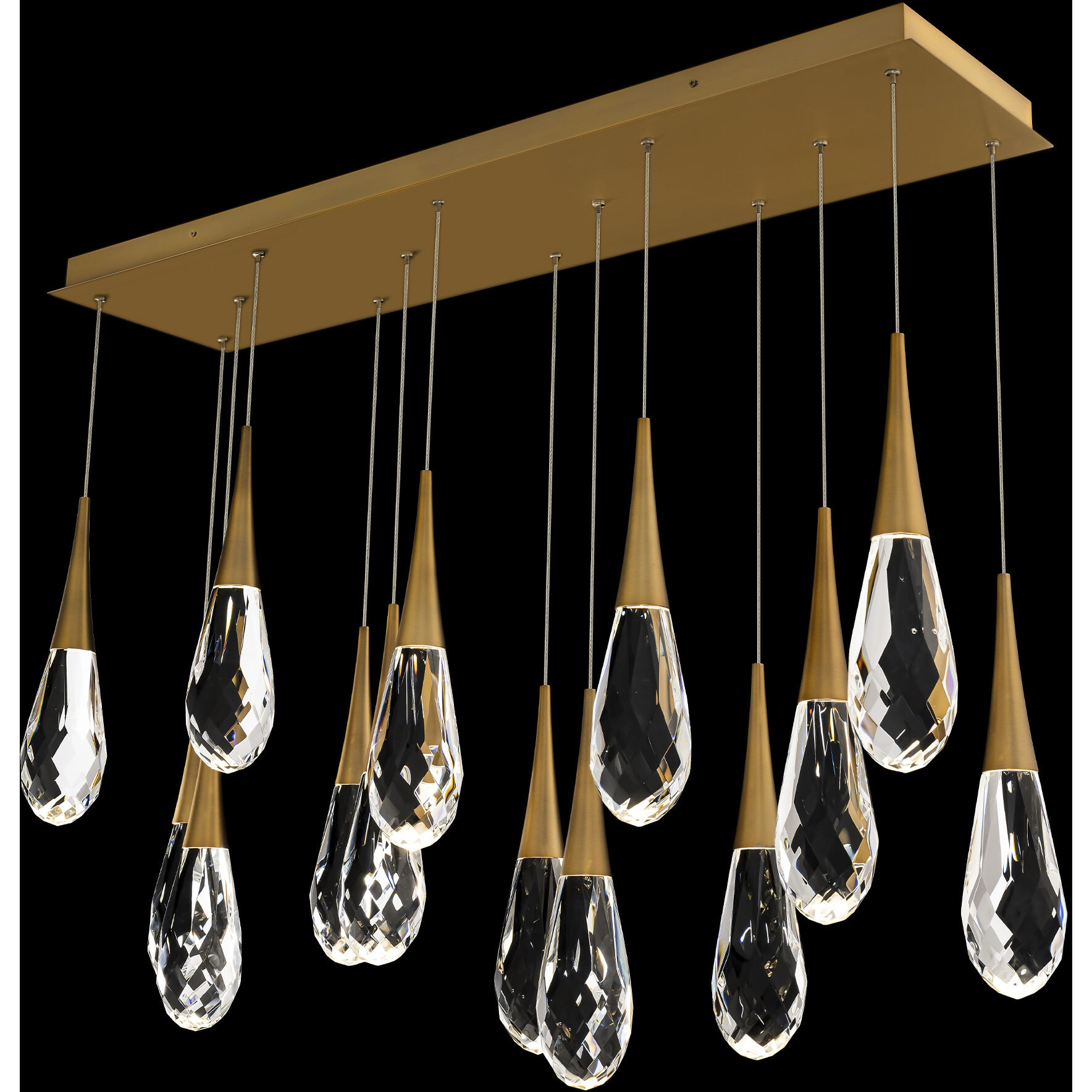 Beyond Hibiscus LED 40 inch Aged Brass Multi-Light Pendant Ceiling Light, Linear Canopy