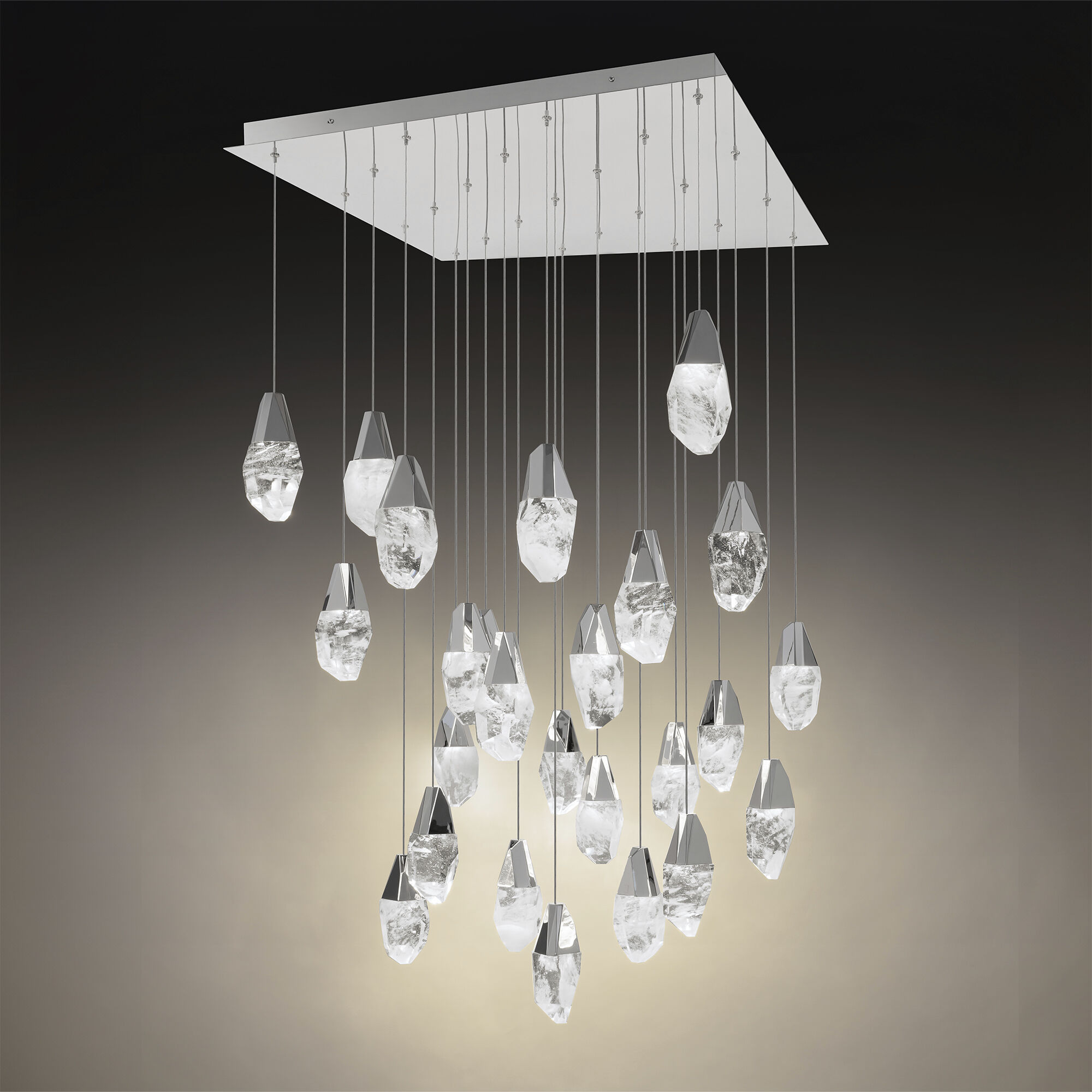 Beyond Martini LED 28 inch Polished Nickel Multi-Light Pendant Ceiling Light in Optic, Square Canopy