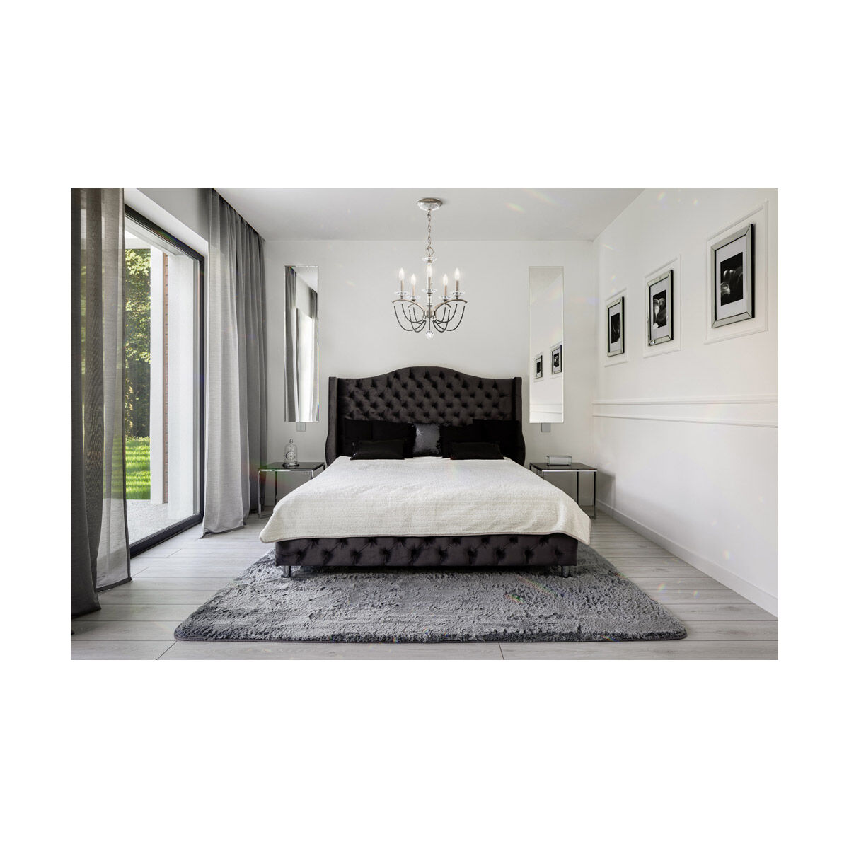 Priscilla 5 Light Black Chandelier Ceiling Light in Optic, Black Matte, Adjustable Height