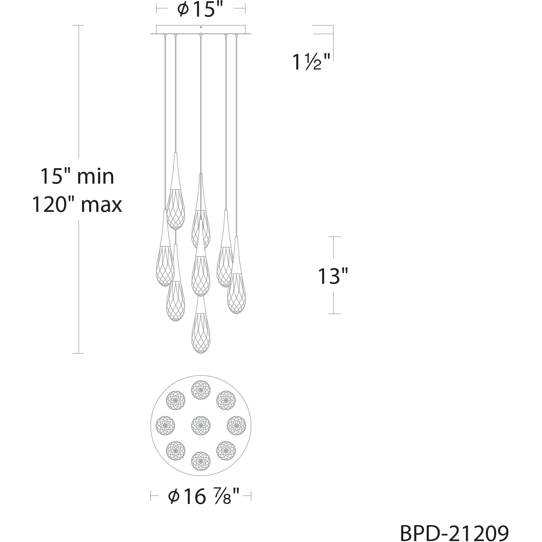 Hibiscus LED 17 inch Black Multi-Light Pendant Ceiling Light, Beyond