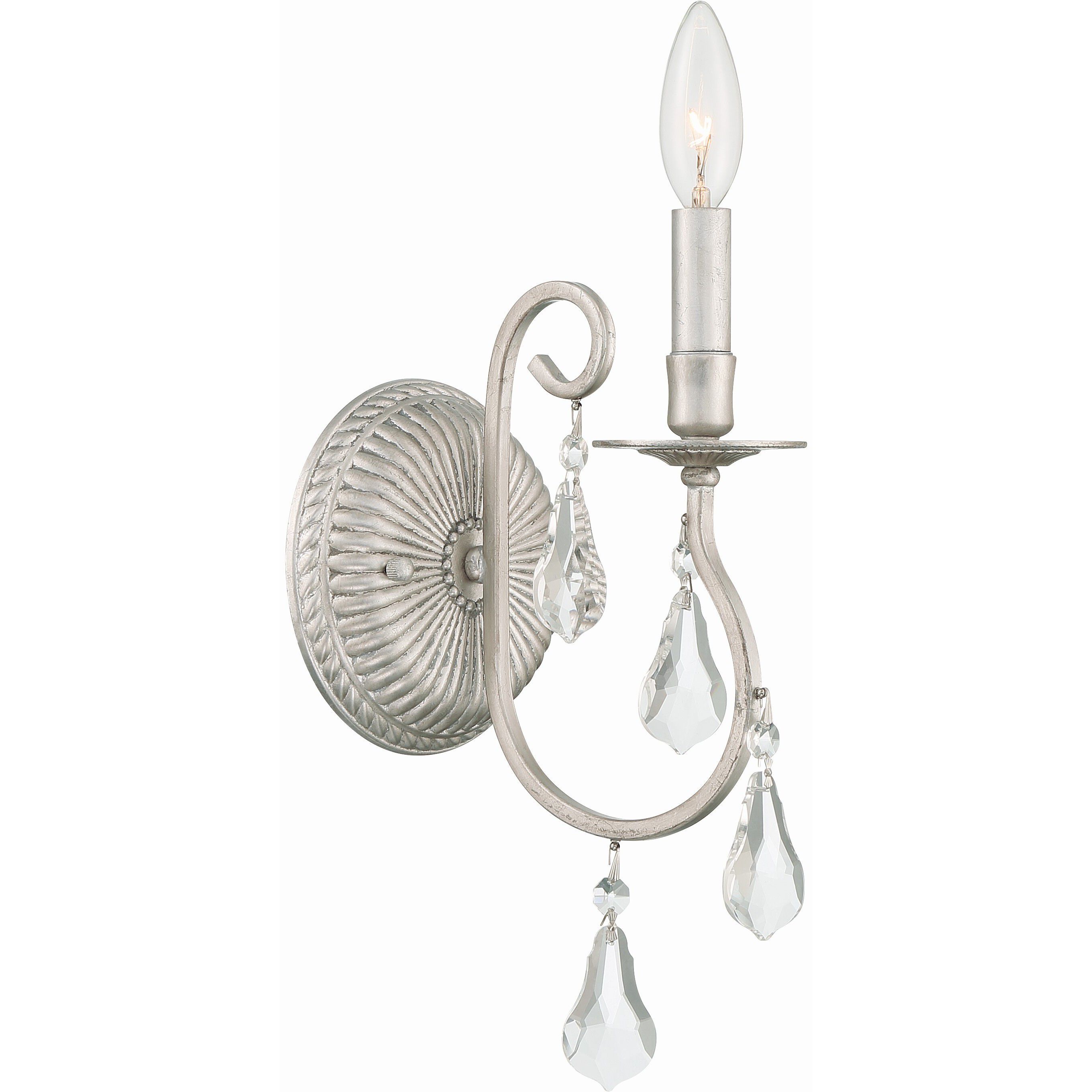 Ashton Bath Sconce Wall Light in Clear Hand Cut, Olde Silver
