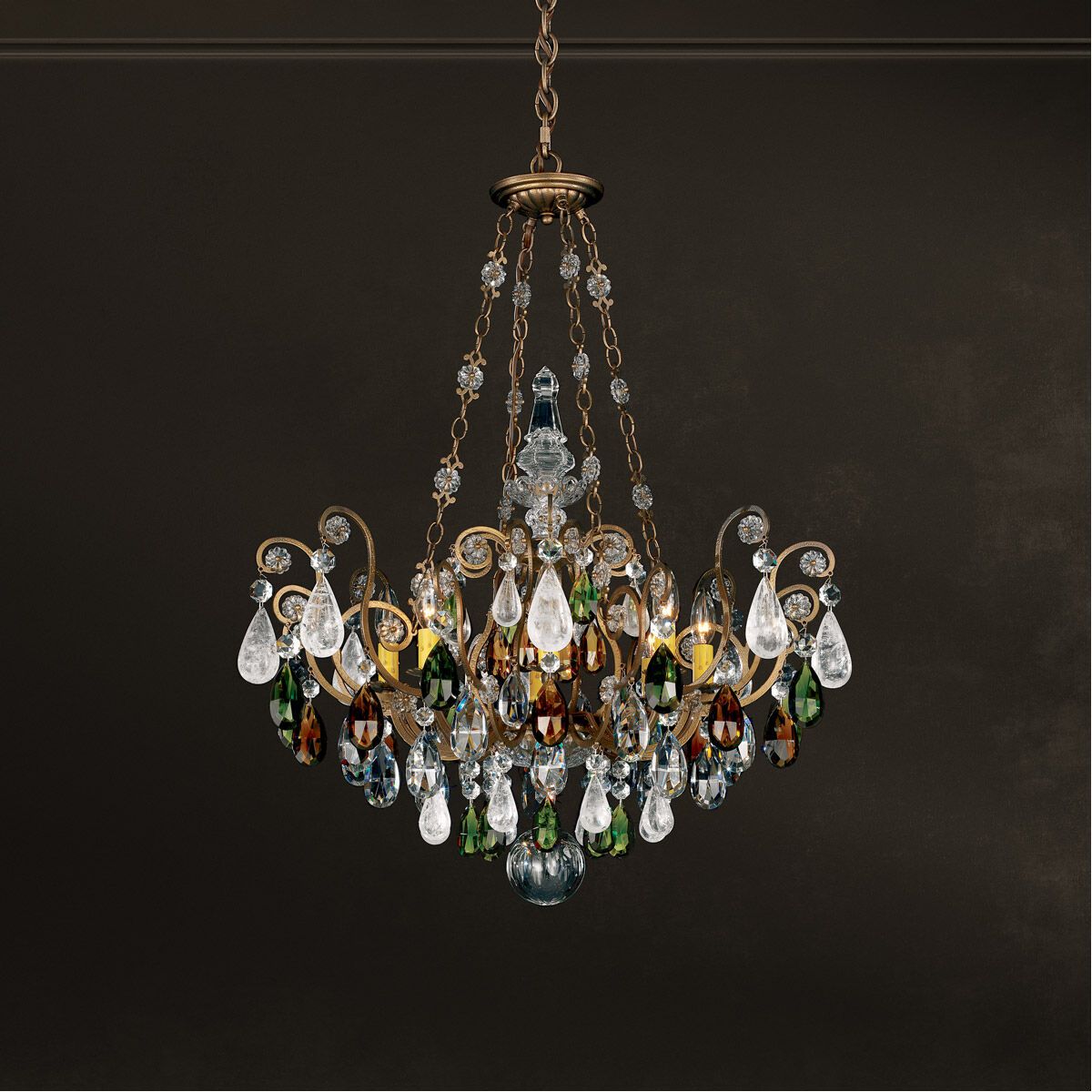 Renaissance Rock Crystal 8 Light 26.5 inch Etruscan Gold Pendant Ceiling Light in Rock Olivine and Smoke