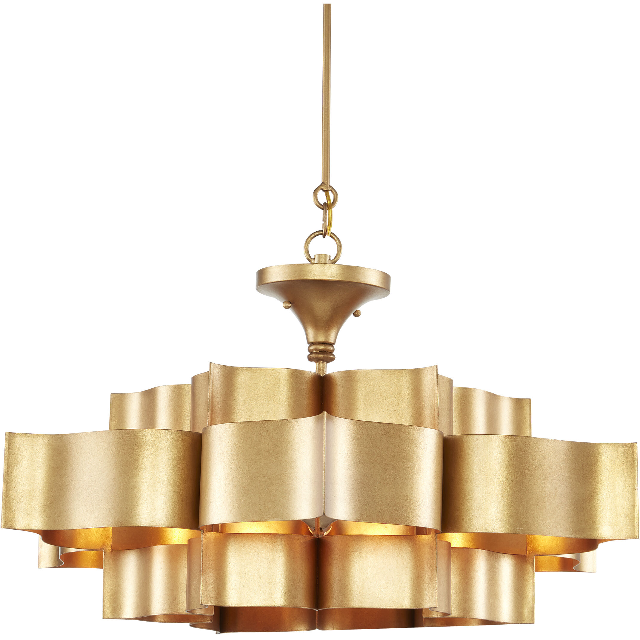 Grand Lotus 6 Light 30 inch Antique Gold Leaf Chandelier Ceiling Light, Large, Semi-Flush Convertible