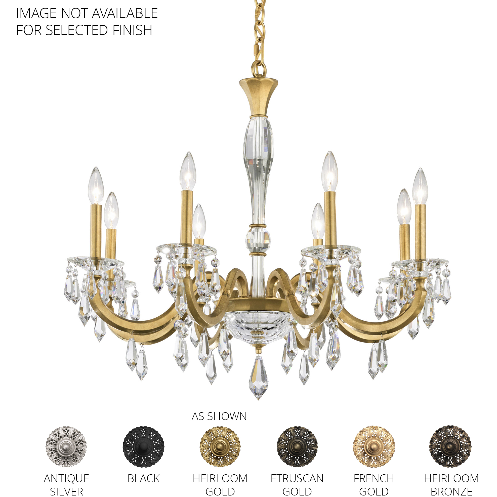 Signature Napoli 8 Light 32.6 inch Antique Silver Chandelier Ceiling Light, Schonbek Signature