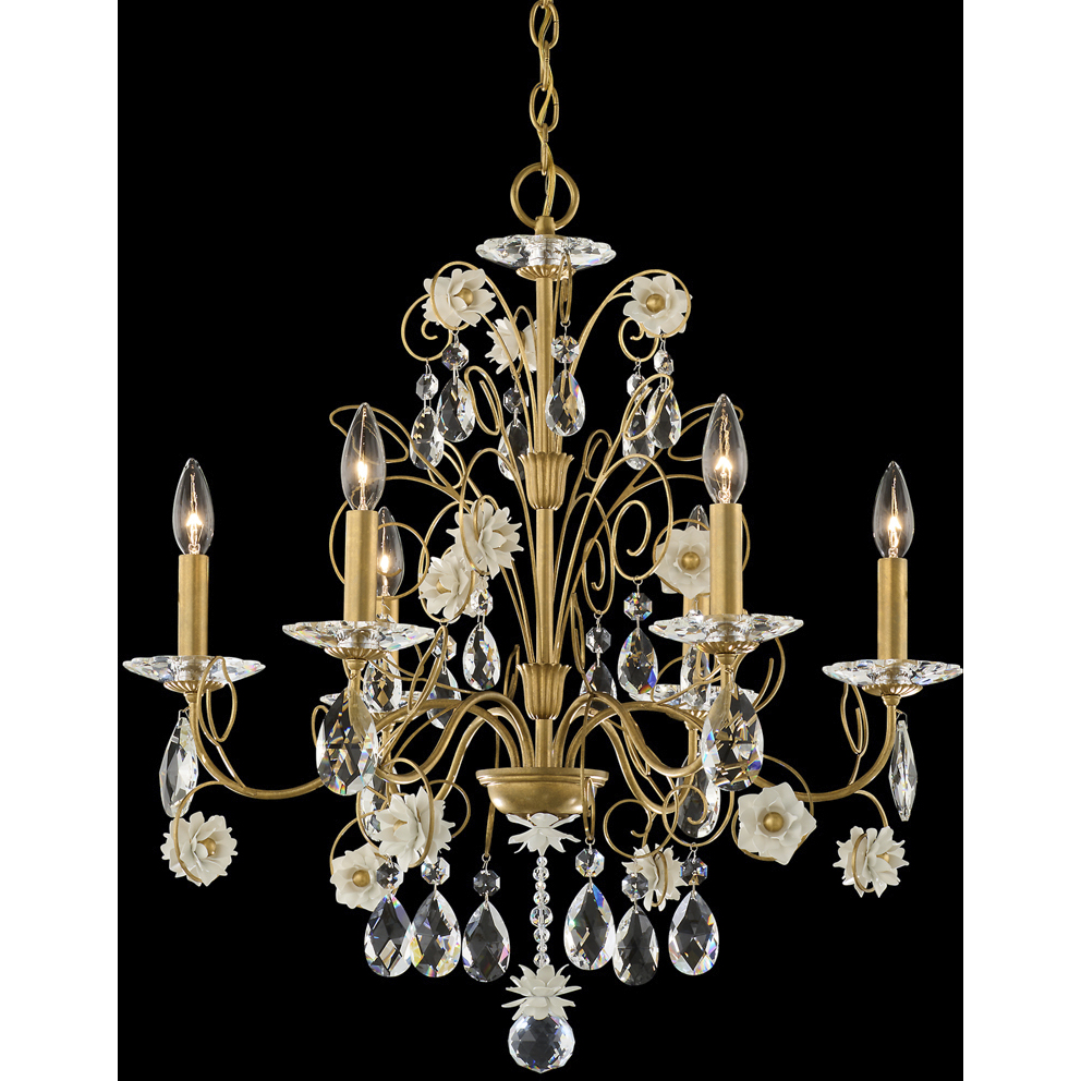 Signature Camellia 6 Light 25 inch Heirloom Gold with White Chandelier Ceiling Light