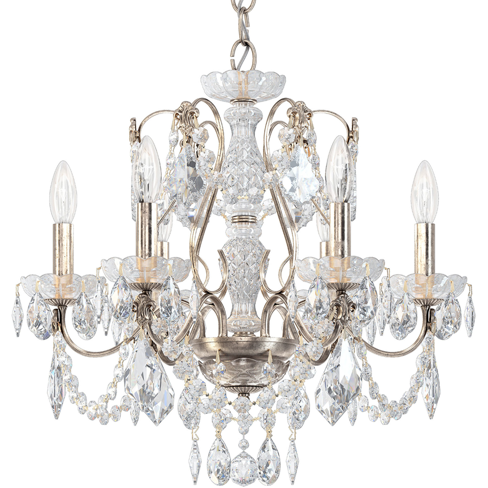 Century 6 Light 21 inch Antique Silver Chandelier Ceiling Light