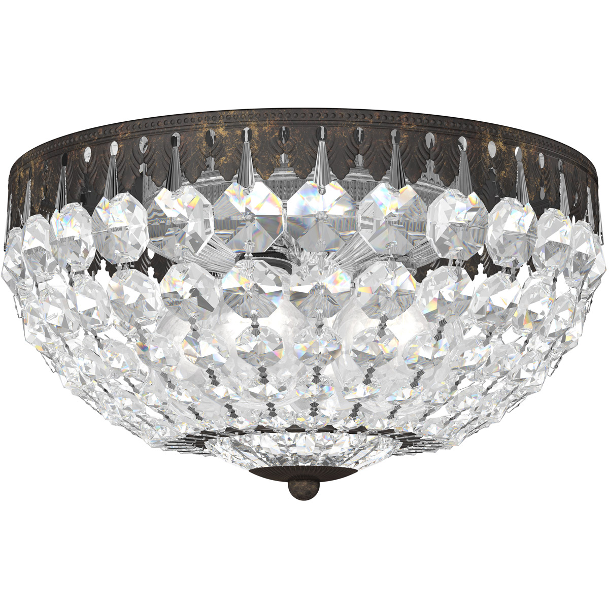 Petit Crystal 4 Light Heirloom Bronze Flush Mount Ceiling Light in Optic