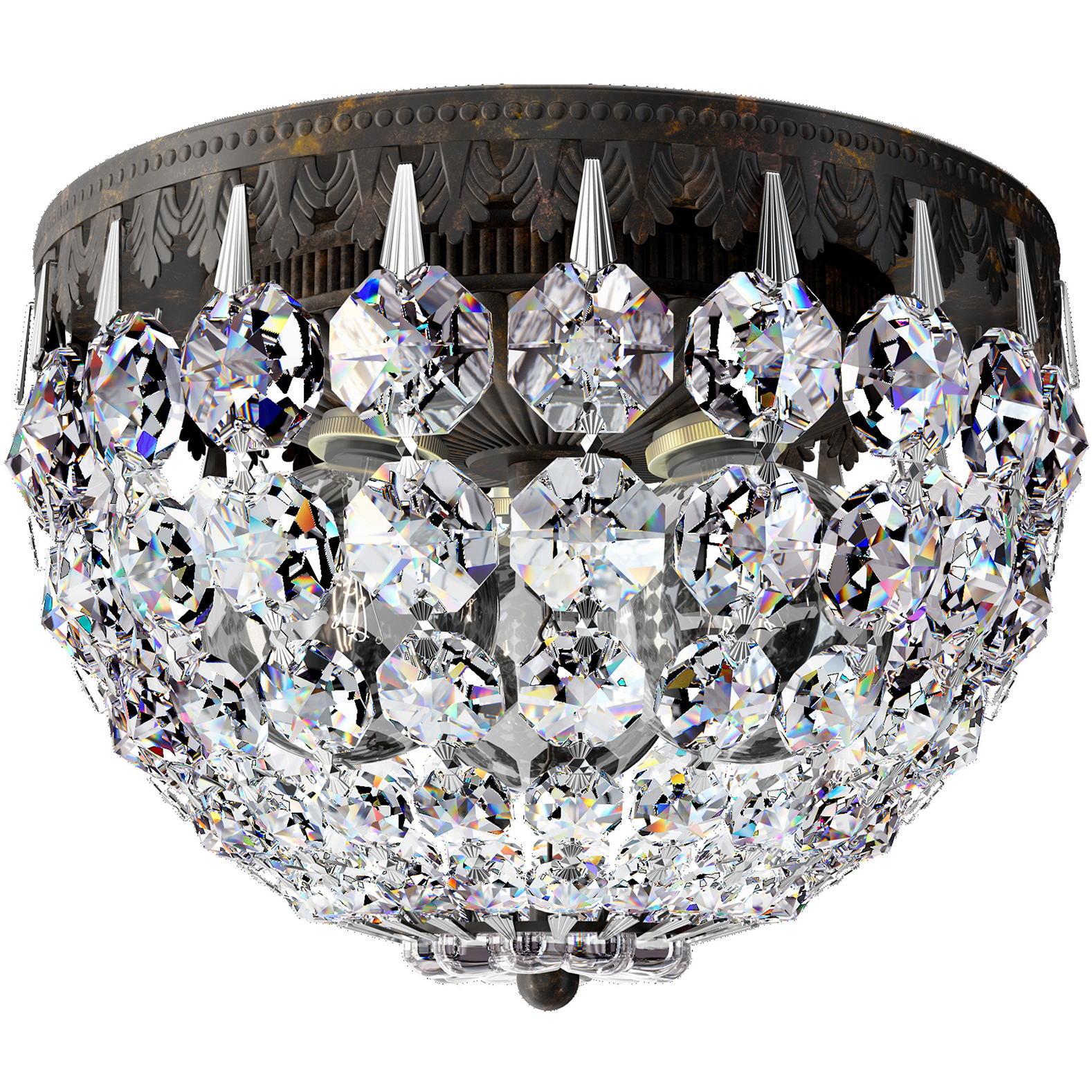 Petit Crystal 3 Light Heirloom Bronze Flush Mount Ceiling Light in Radiance