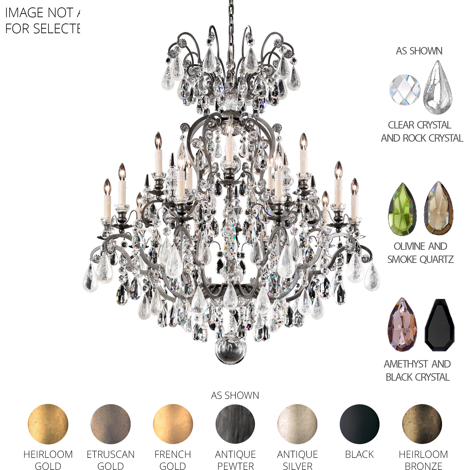 Renaissance Rock Crystal 16 Light Black Chandelier Ceiling Light in Rock Amethyst and Black Diamond