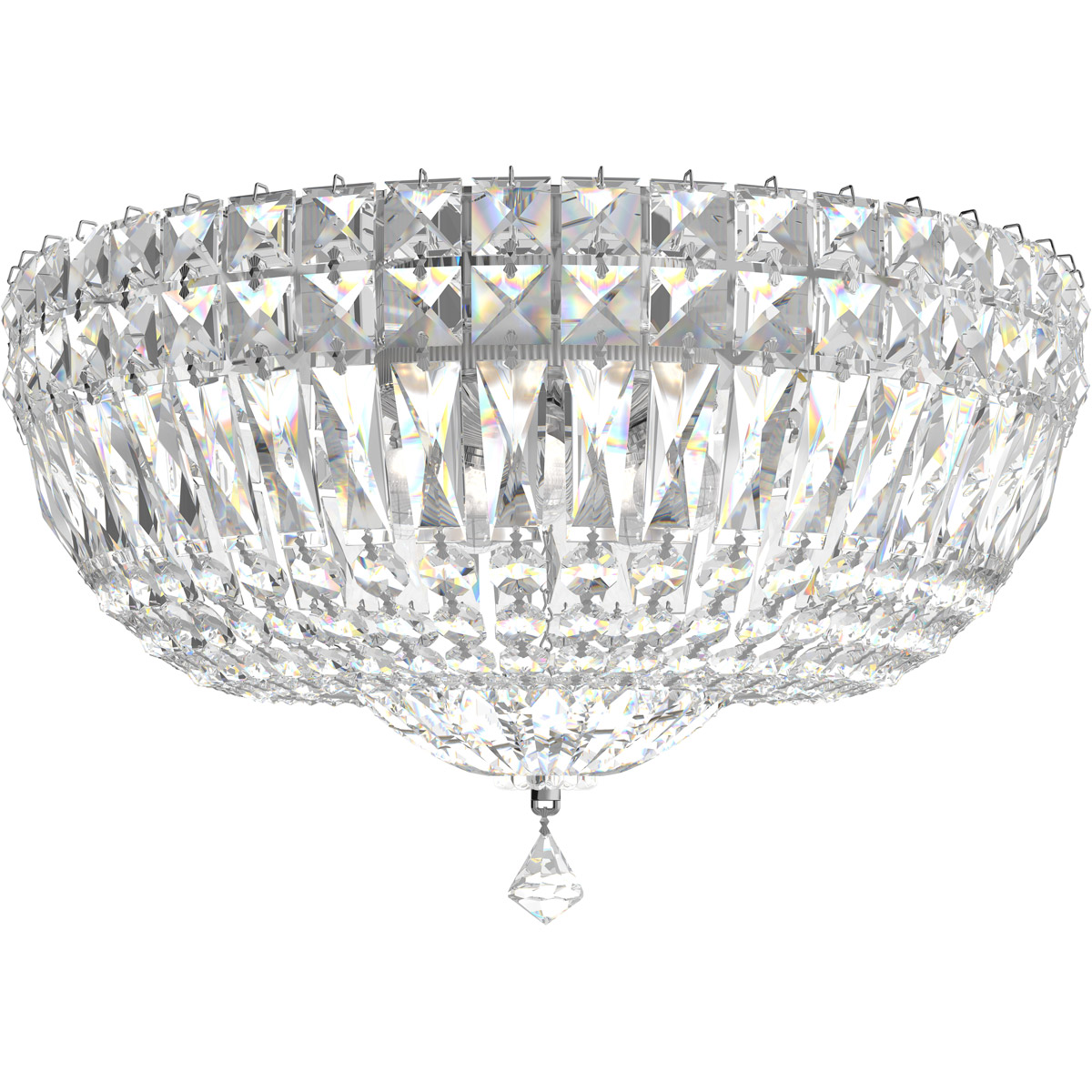 Petit Crystal Deluxe 5 Light Polished Silver Flush Mount Ceiling Light in Optic